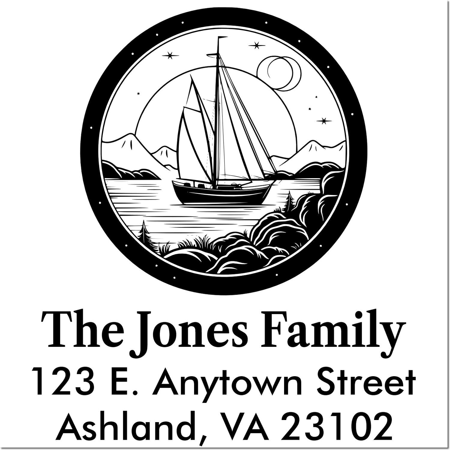 Custom nautical return address rubber stamp with sailboat design for The Jones Family