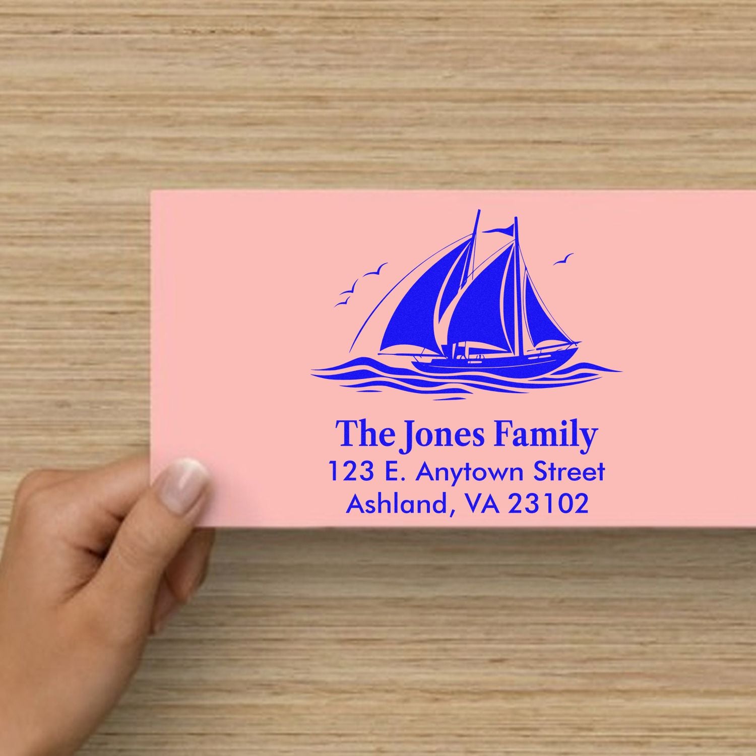 Custom sailboat return address stamp for The Jones Family, personalized rubber stamp for nautical mail.