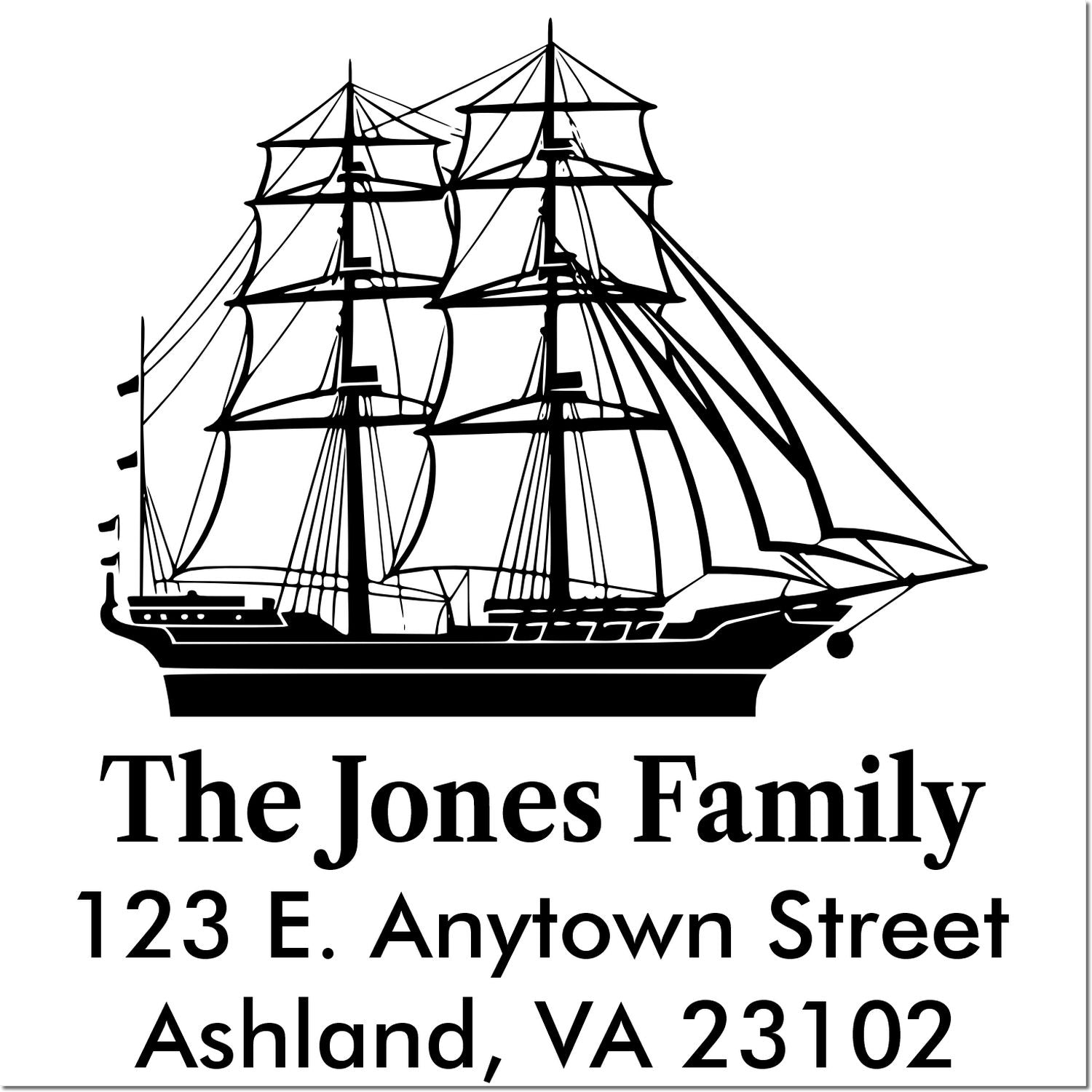 Custom nautical return address rubber stamp with ship design for The Jones Family, Ashland, VA.