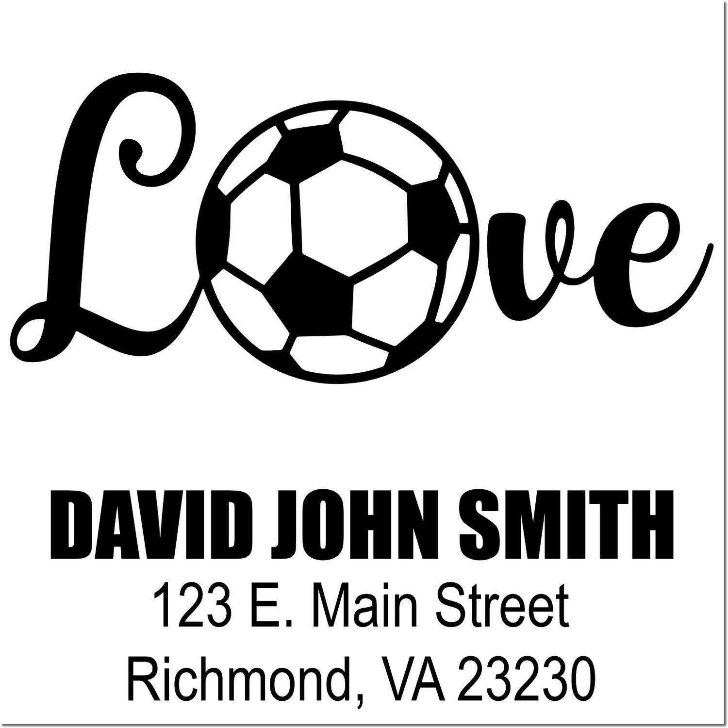 Custom soccer love address rubber stamp with David John Smith return address, Richmond, VA