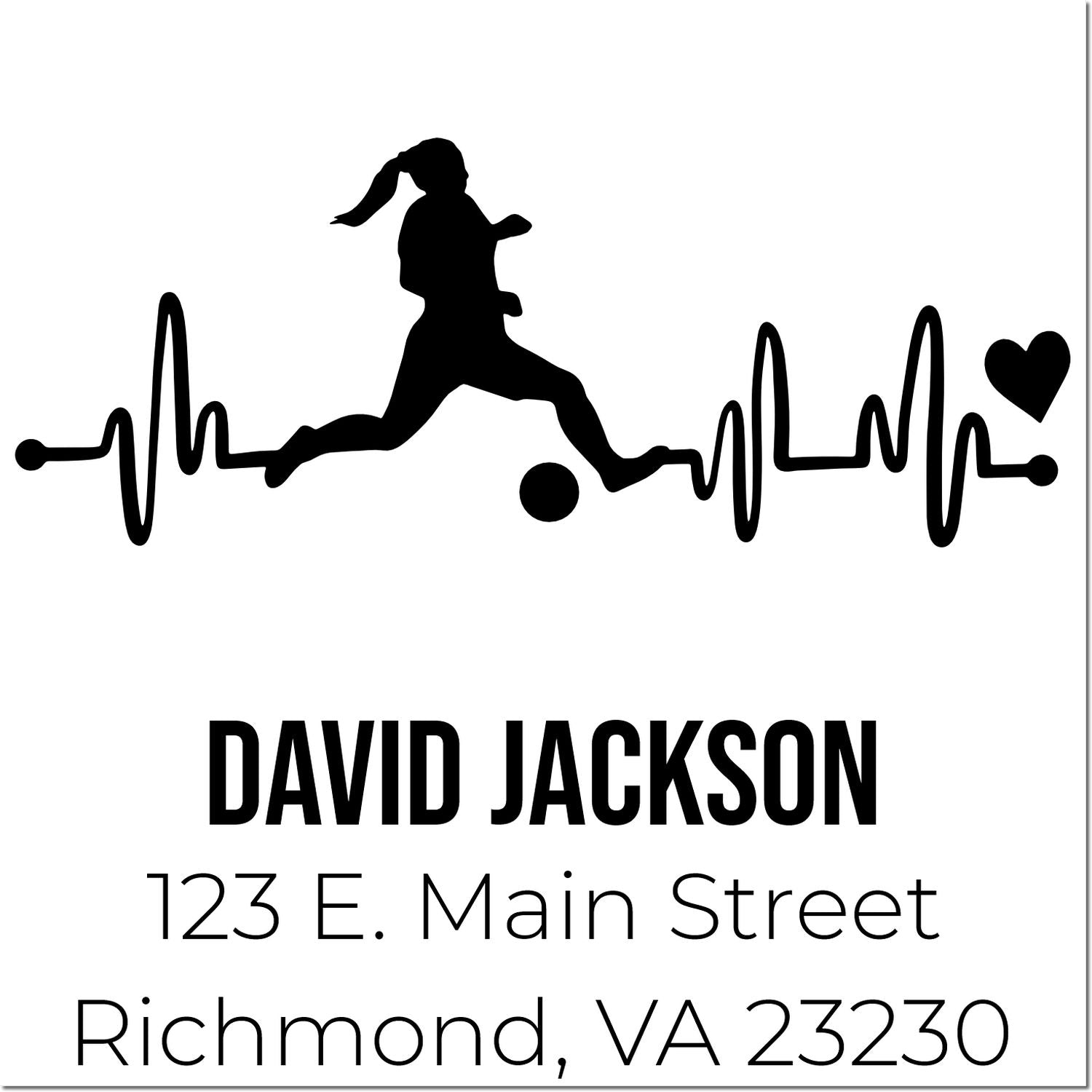Personalized return address rubber stamp with runner and heartbeat design for David Jackson, 123 E. Main Street, Richmond VA 23230