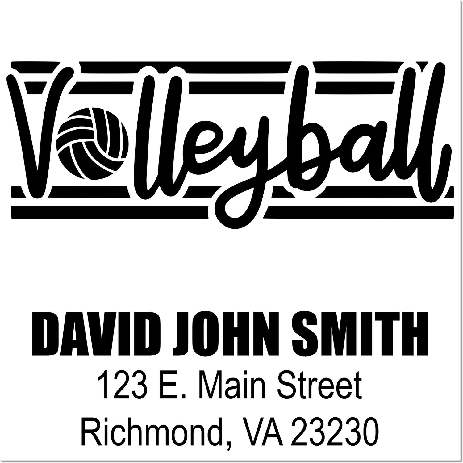 Personalized volleyball rubber stamp with name and Richmond, VA address for sports mailings and team branding.
