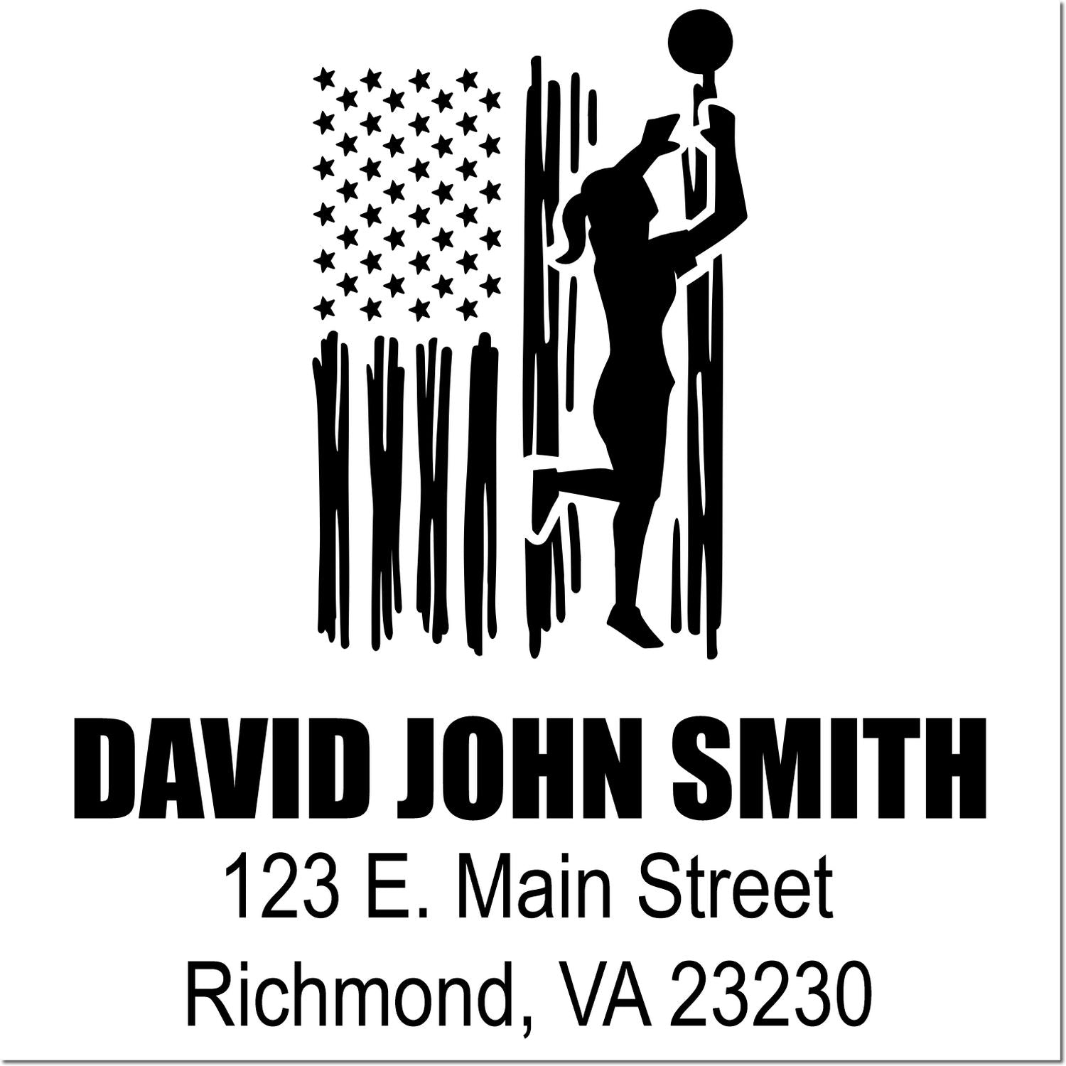 Personalized address rubber stamp for David John Smith with basketball player design and Richmond, VA 23230 address