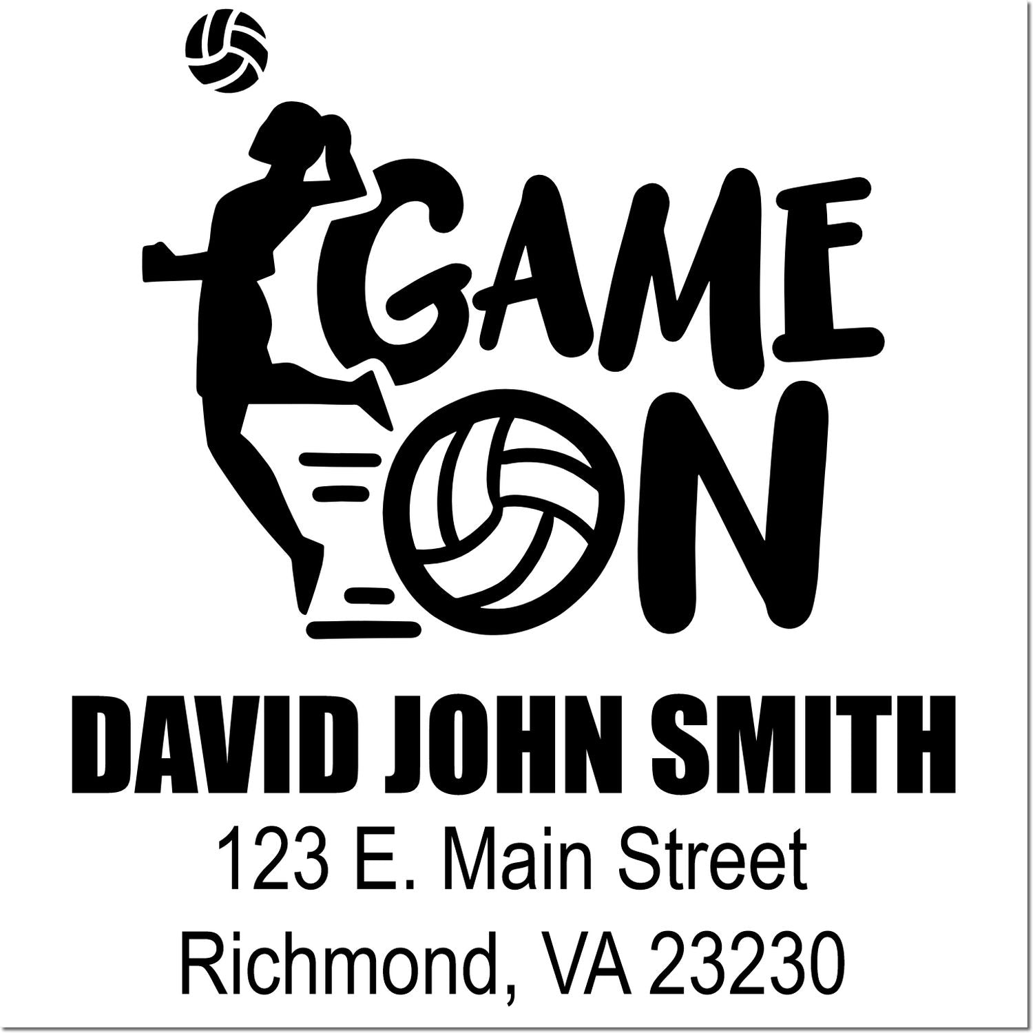 Custom volleyball Game On return address rubber stamp with name and address for David John Smith, Richmond, VA 23230.