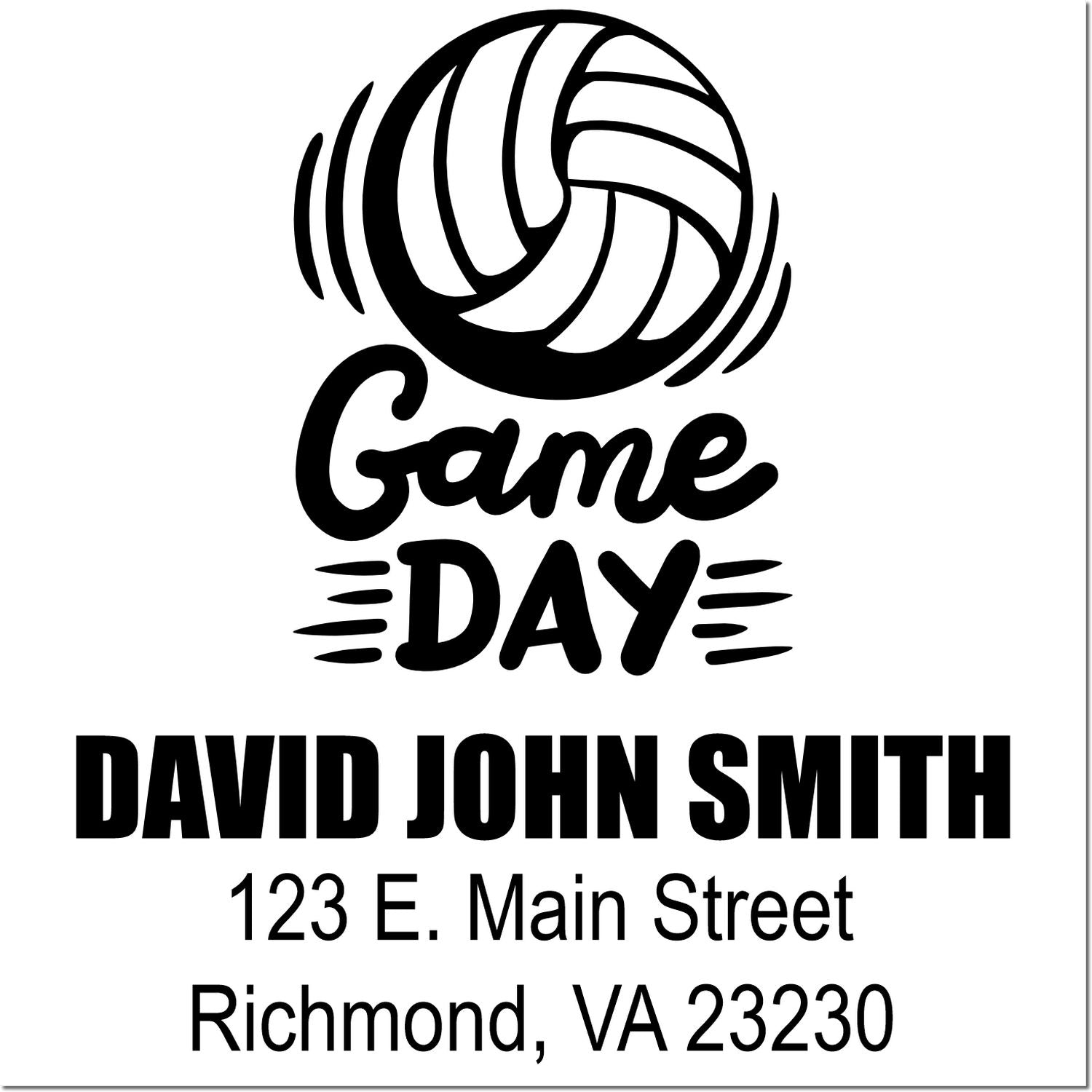 Custom volleyball Game Day return address rubber stamp for David John Smith, Richmond, VA 23230