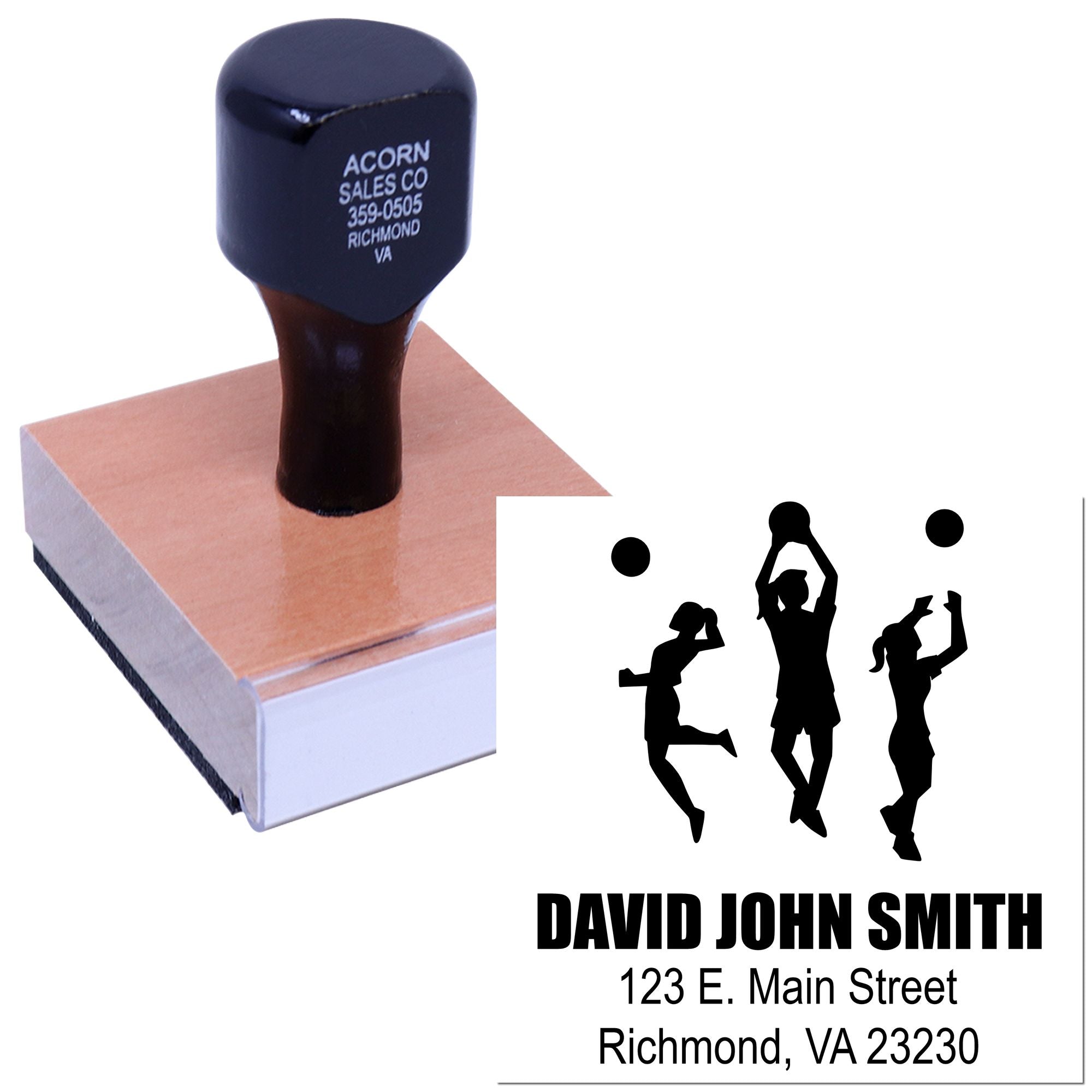 Personalized self-inking rubber address stamp with name, logo and Richmond, VA return address