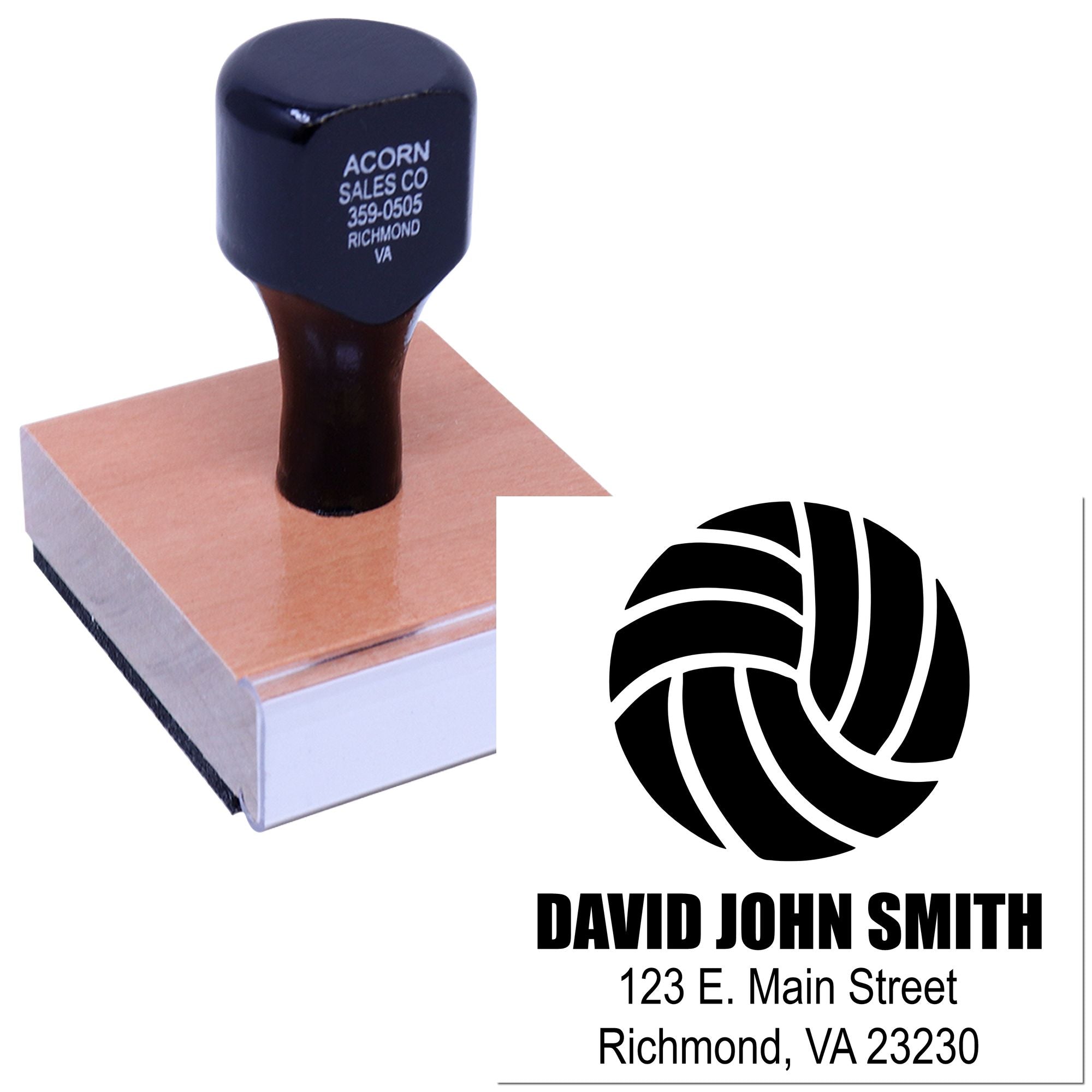 Custom business rubber stamp with logo, name, and address for personalized mailing and branding