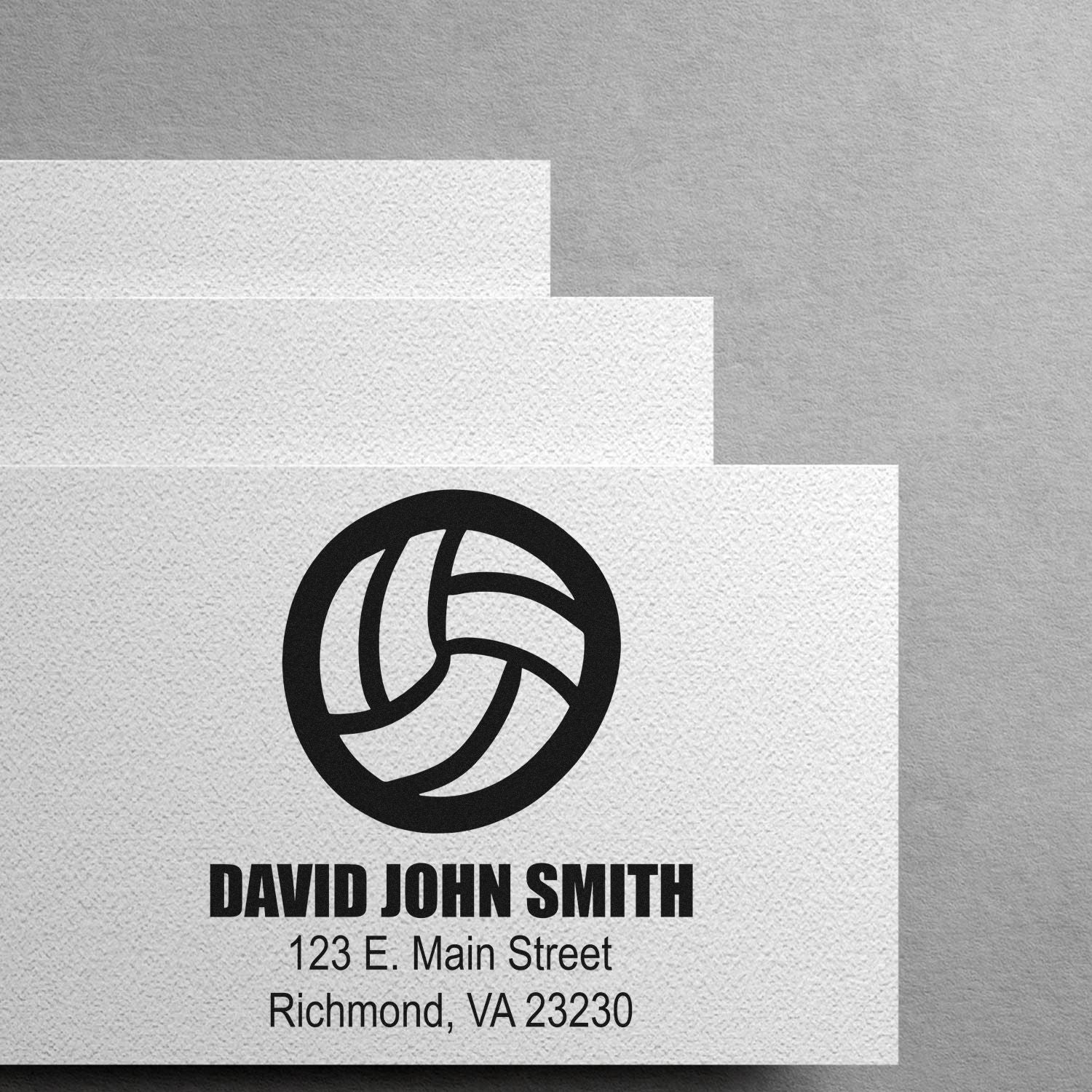 Custom address rubber stamp with logo for David John Smith, featuring Richmond, VA business contact details.