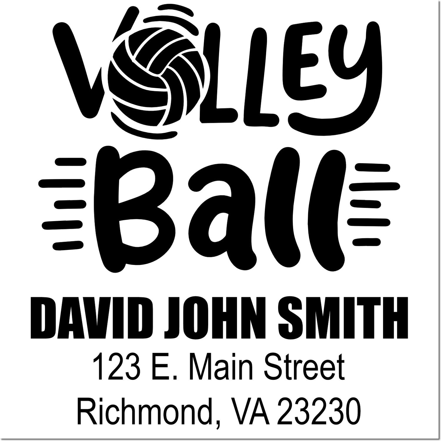 Custom volleyball return address rubber stamp with name and Richmond, VA 23230 address for mailing.
