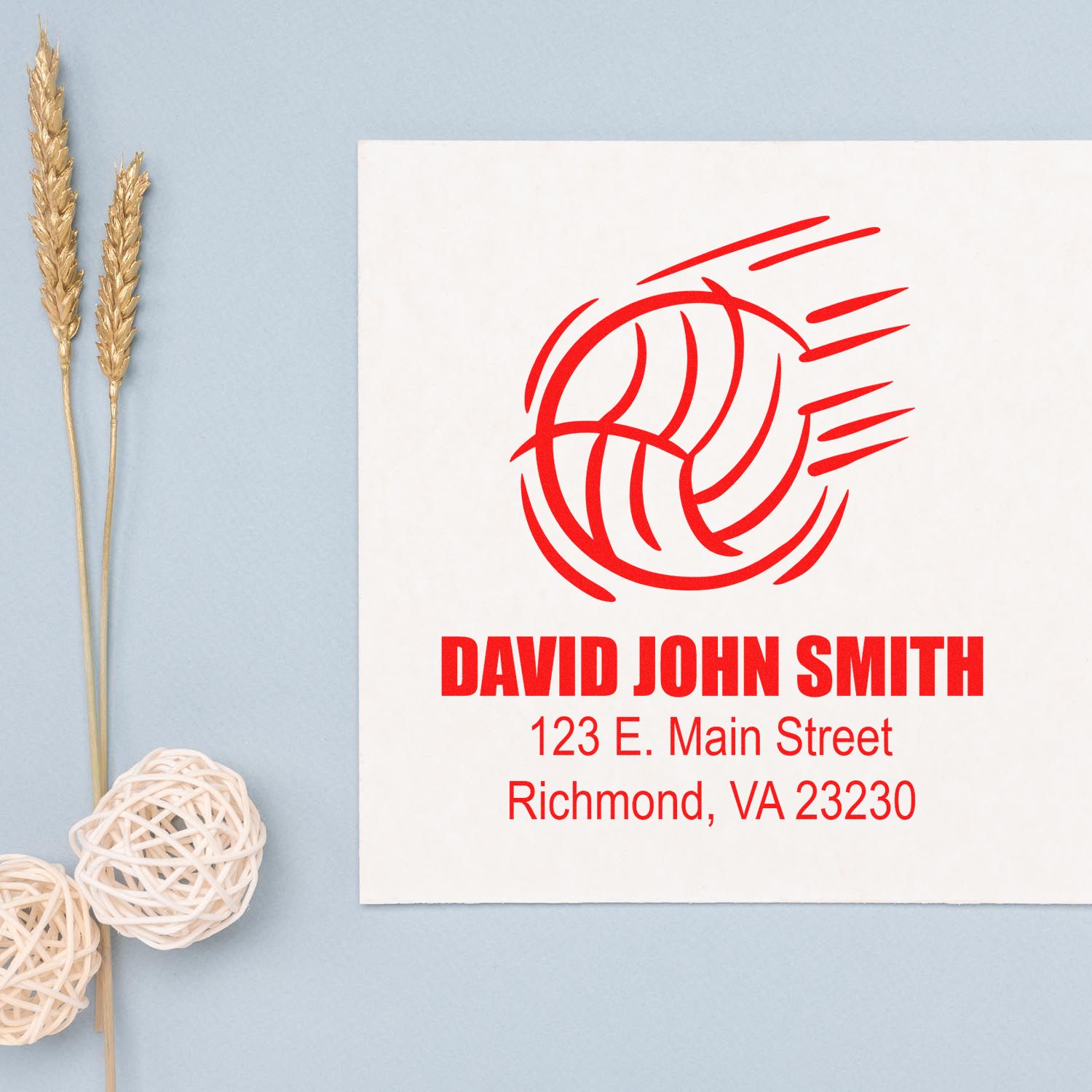 Custom rubber address stamp with logo for David John Smith, featuring street address and Richmond, VA return address.