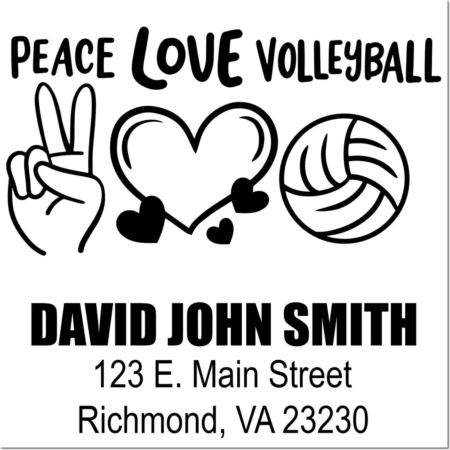 Custom peace love volleyball return address rubber stamp with David John Smith and Richmond, VA address