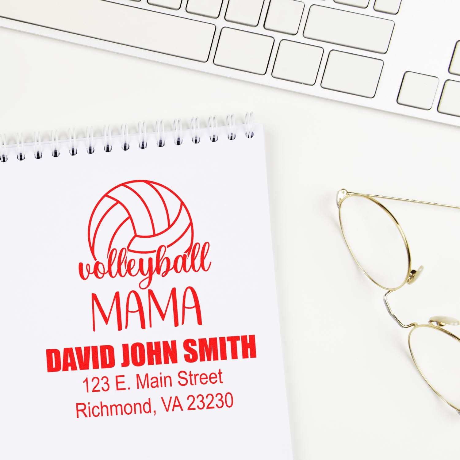 Personalized volleyball mama return address rubber stamp impression with custom name and address