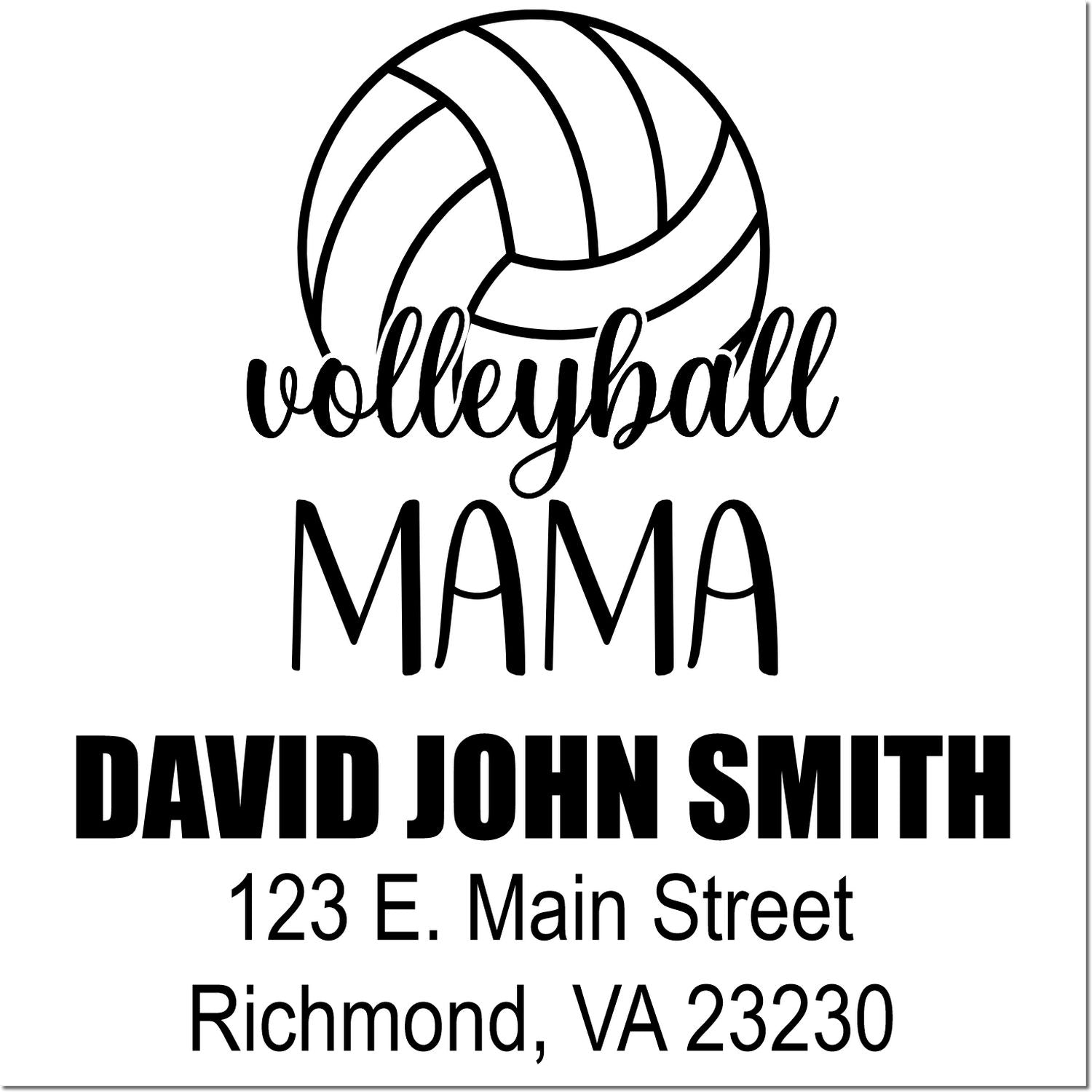 Custom volleyball mama rubber stamp with name and return address for David John Smith, Richmond, VA 23230.