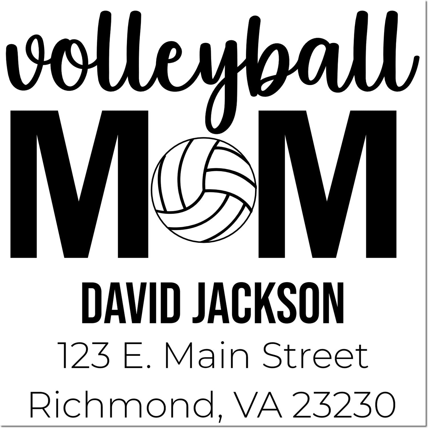 Personalized volleyball mom rubber stamp with name and address for mailing, sports gifts, and team parent stationery.