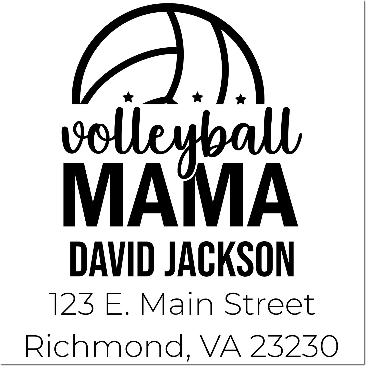 Volleyball mama custom rubber stamp with personalized name and address for sports families and mailings.