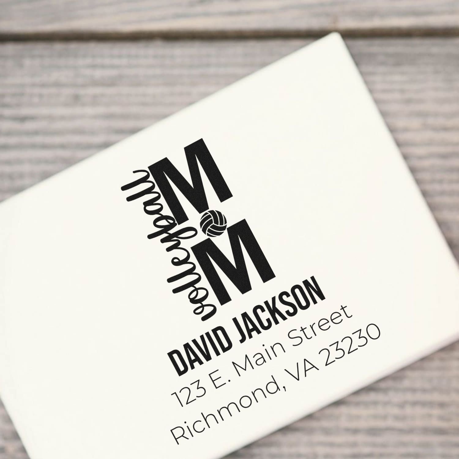 Custom monogram return address rubber stamp with David Jackson name and Richmond, VA mailing address.
