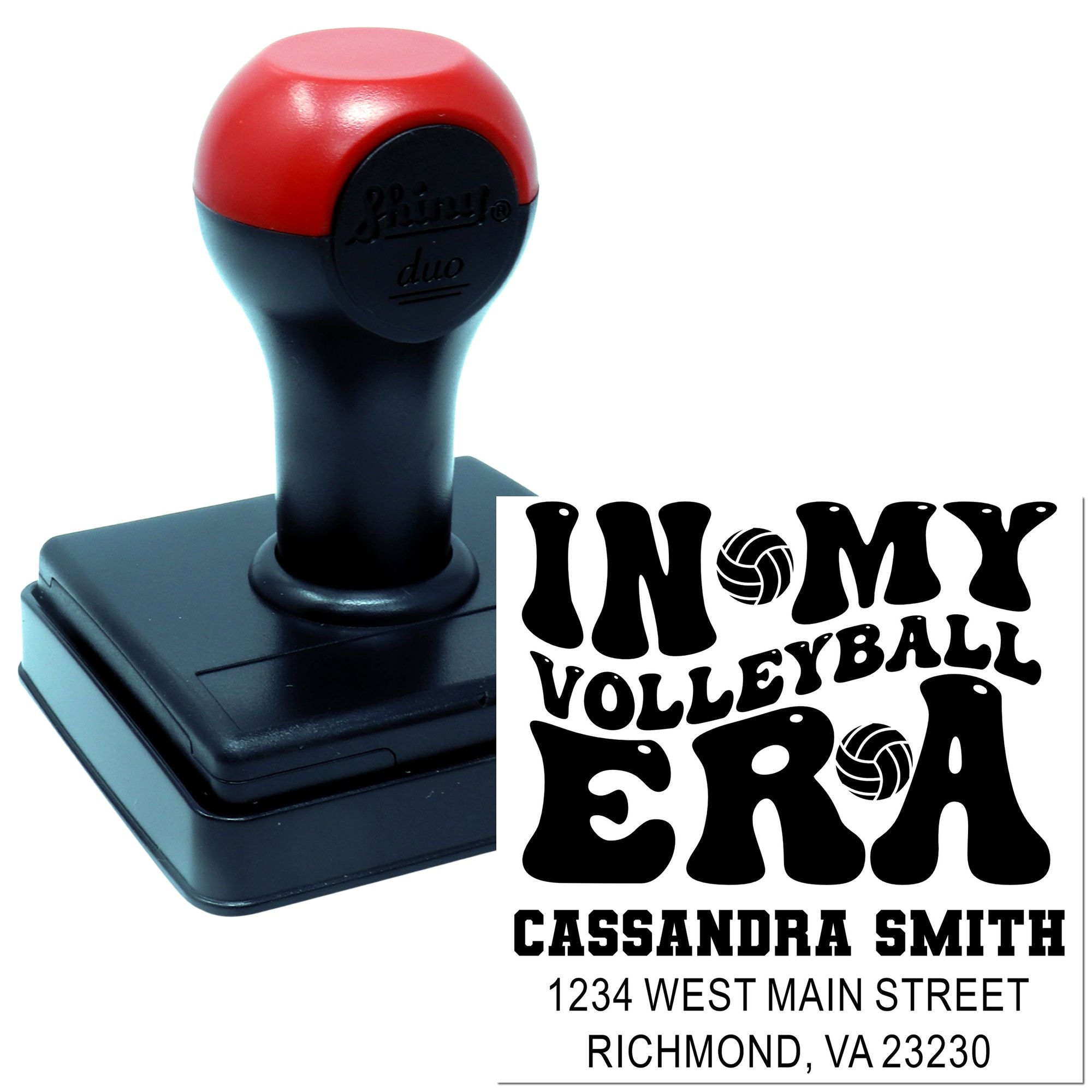 Custom self-inking volleyball return address rubber stamp with personalized name and address design