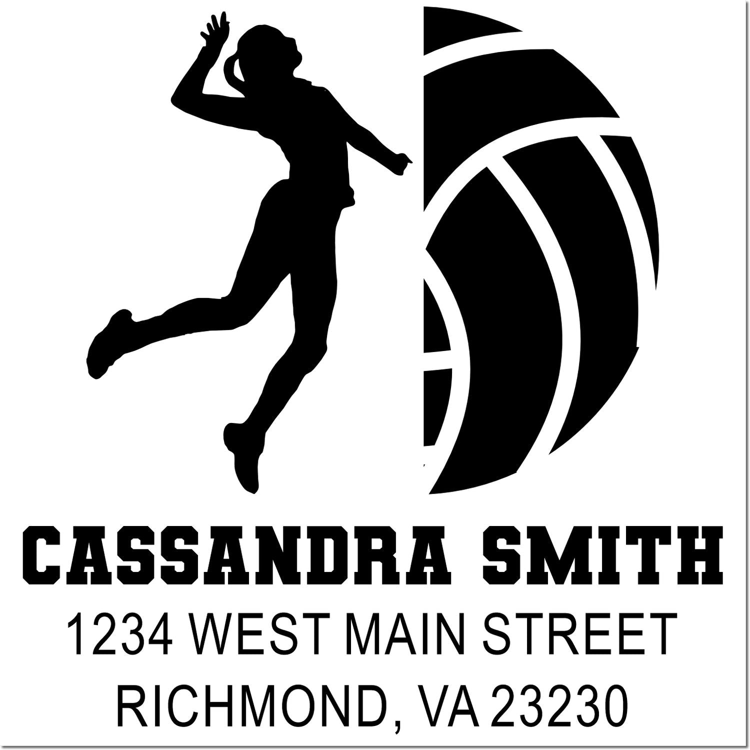 Custom rubber stamp for Cassandra Smith, volleyball player, with name and Richmond, VA return address.