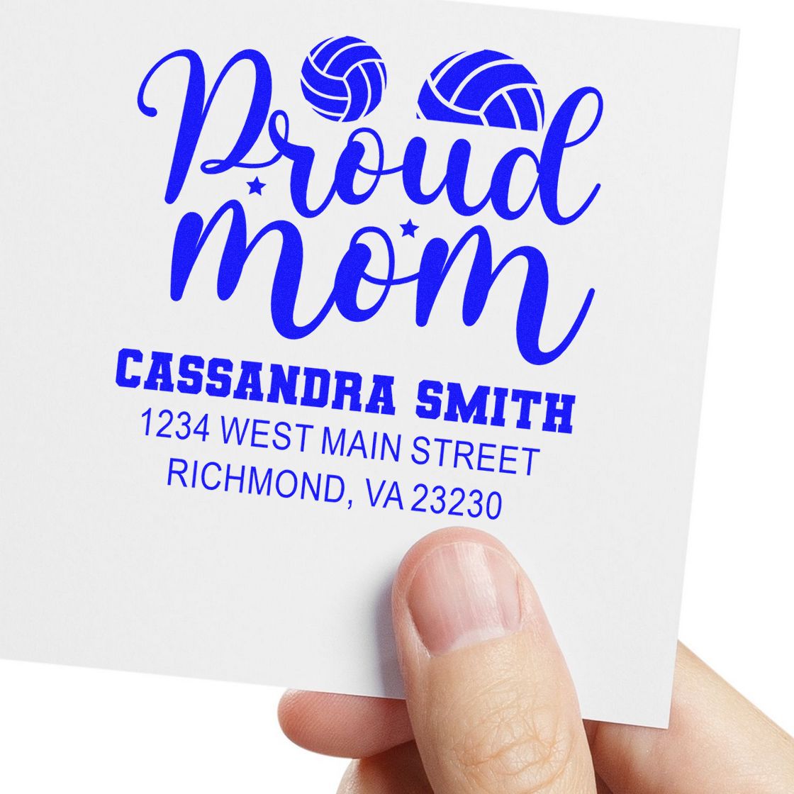 Personalized Proud Mom return address rubber stamp with name, street, city and zip for stationery.