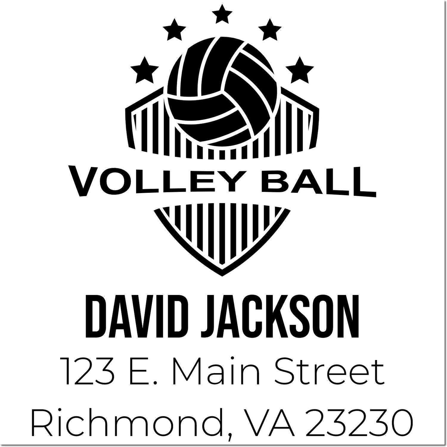 Personalized volleyball address rubber stamp for David Jackson, Richmond, VA, with stars and volleyball logo