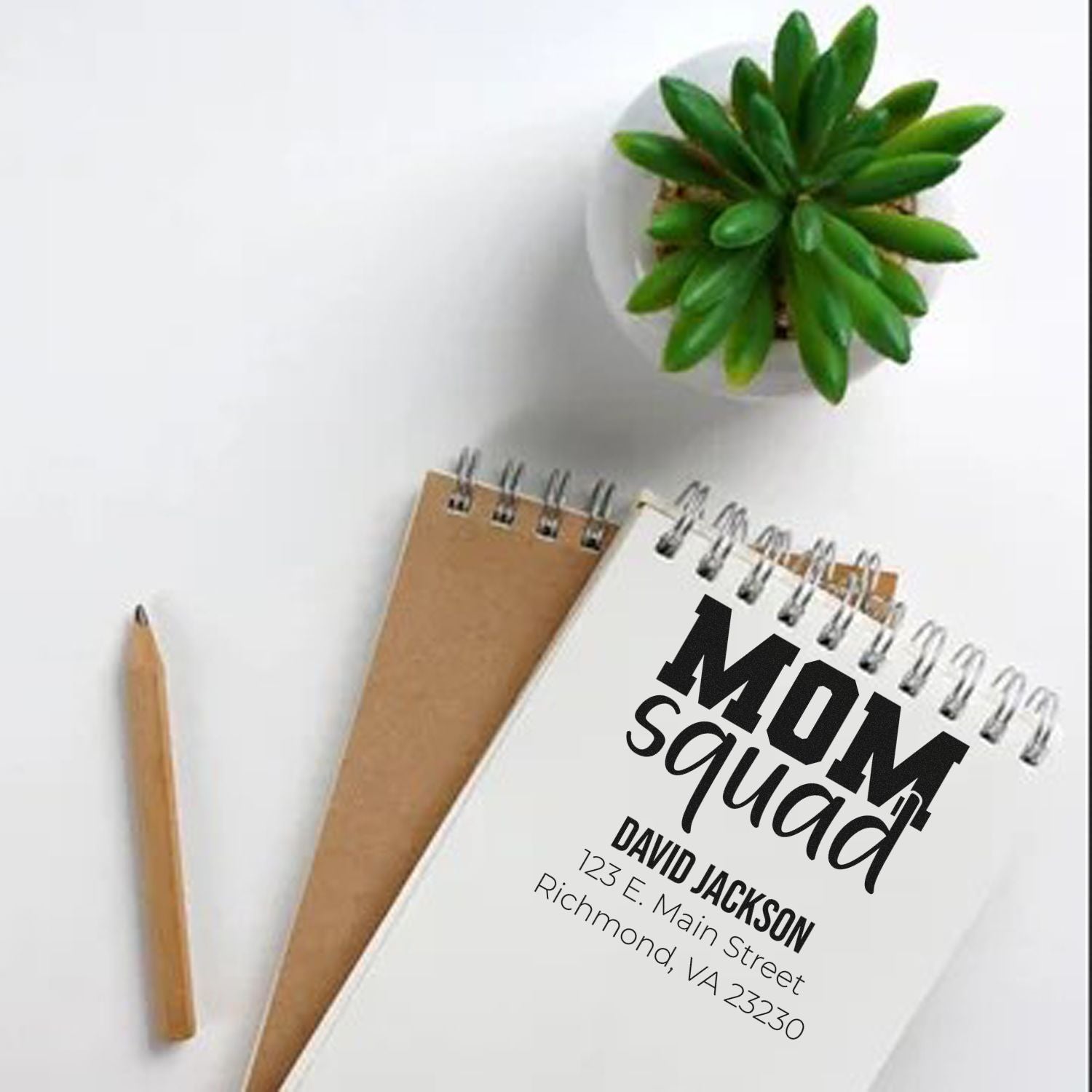 Custom Mom Squad rubber stamp with name and address for personalized return address labels