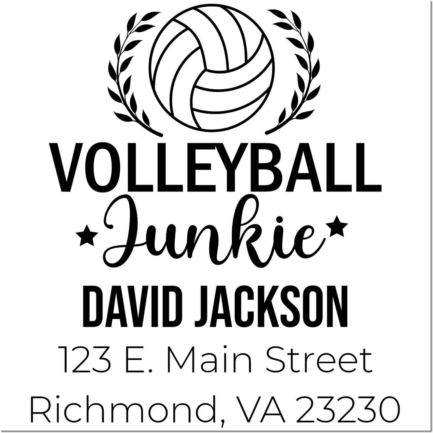 Personalized volleyball junkie return address stamp with name and Richmond, VA address.