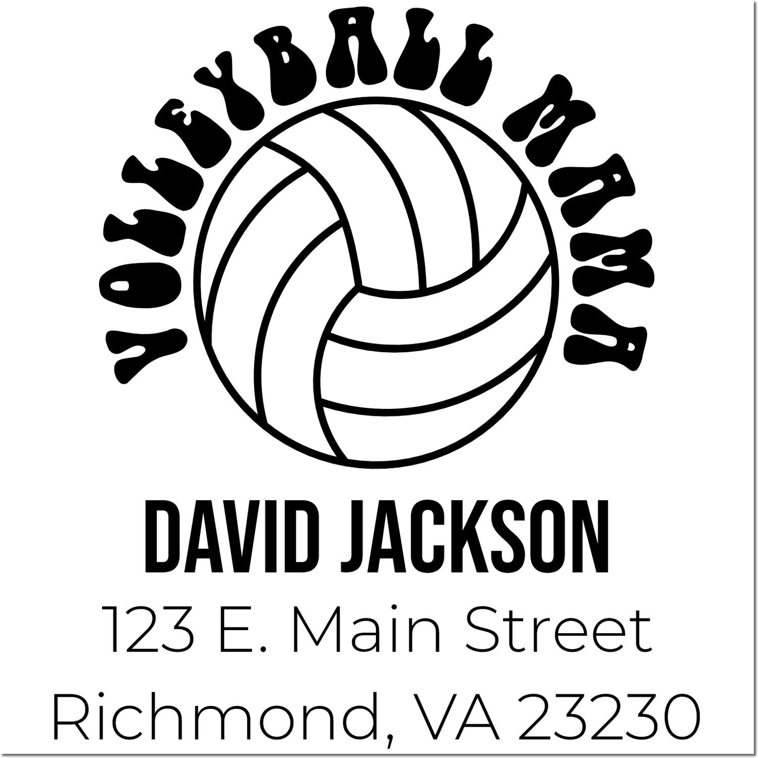 Custom volleyball return address rubber stamp for David Jackson, 123 E. Main Street, Richmond, VA 23230