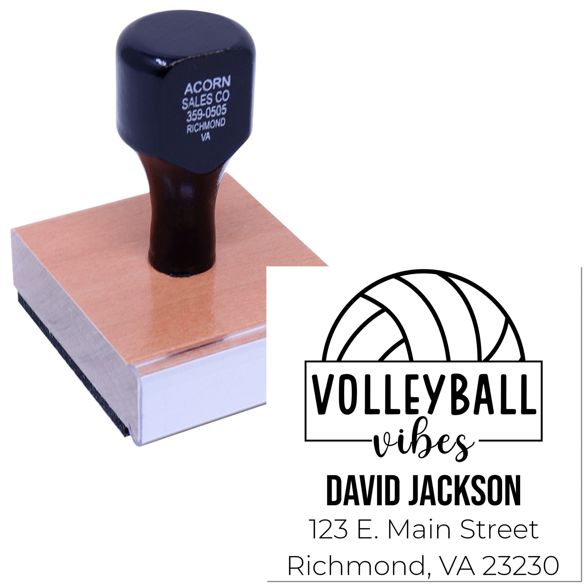 Custom volleyball vibes address rubber stamp with name and mailing address for personalized team stationery.