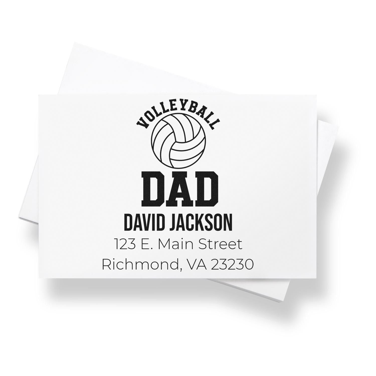Personalized volleyball dad rubber stamp with name and Richmond, VA return address for envelopes and mail