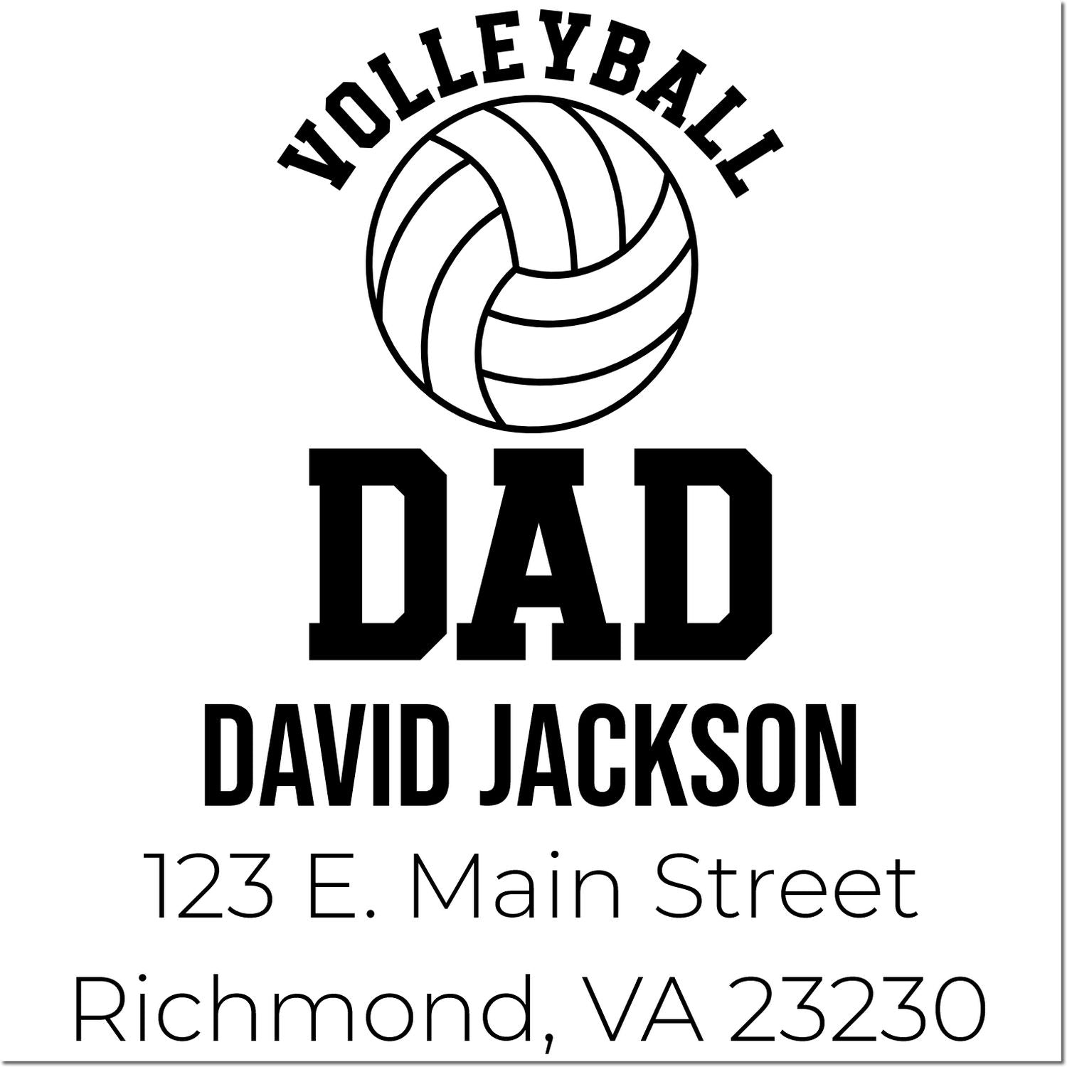 Custom volleyball dad address rubber stamp for David Jackson, 123 E. Main Street, Richmond, VA 23230.