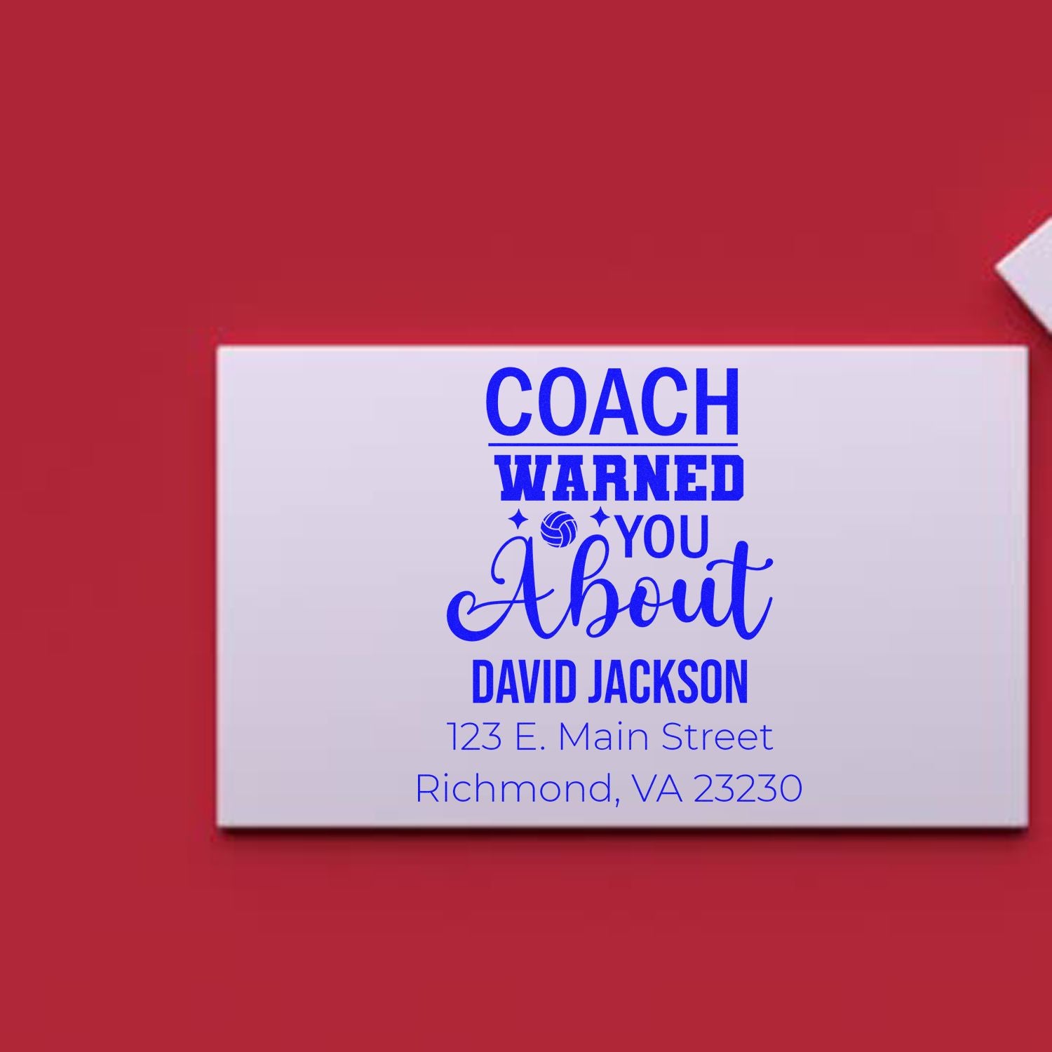 Personalized coach custom rubber stamp reading Coach Warned You About David Jackson with Richmond, VA address.