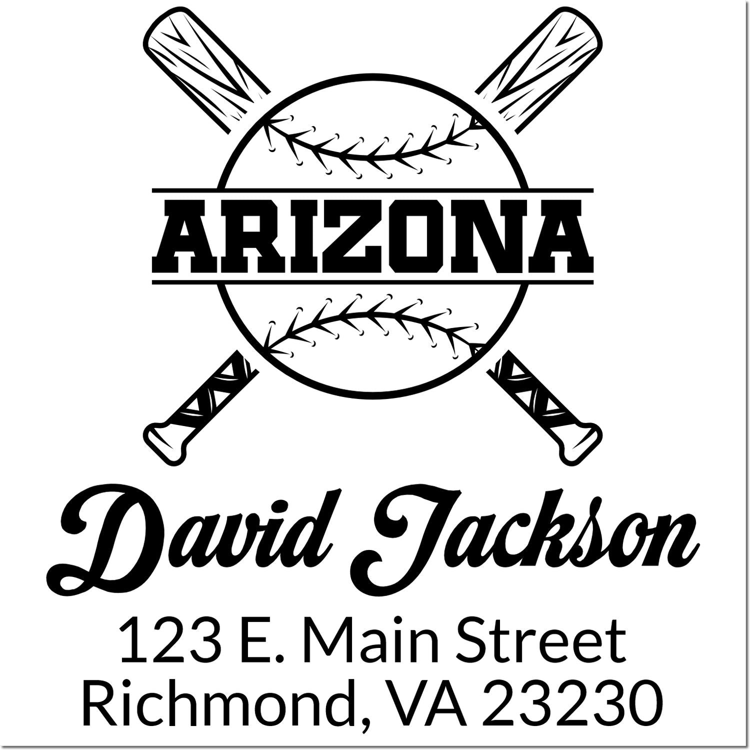 Custom Arizona baseball rubber stamp, personalized with David Jackson and Richmond, VA address.