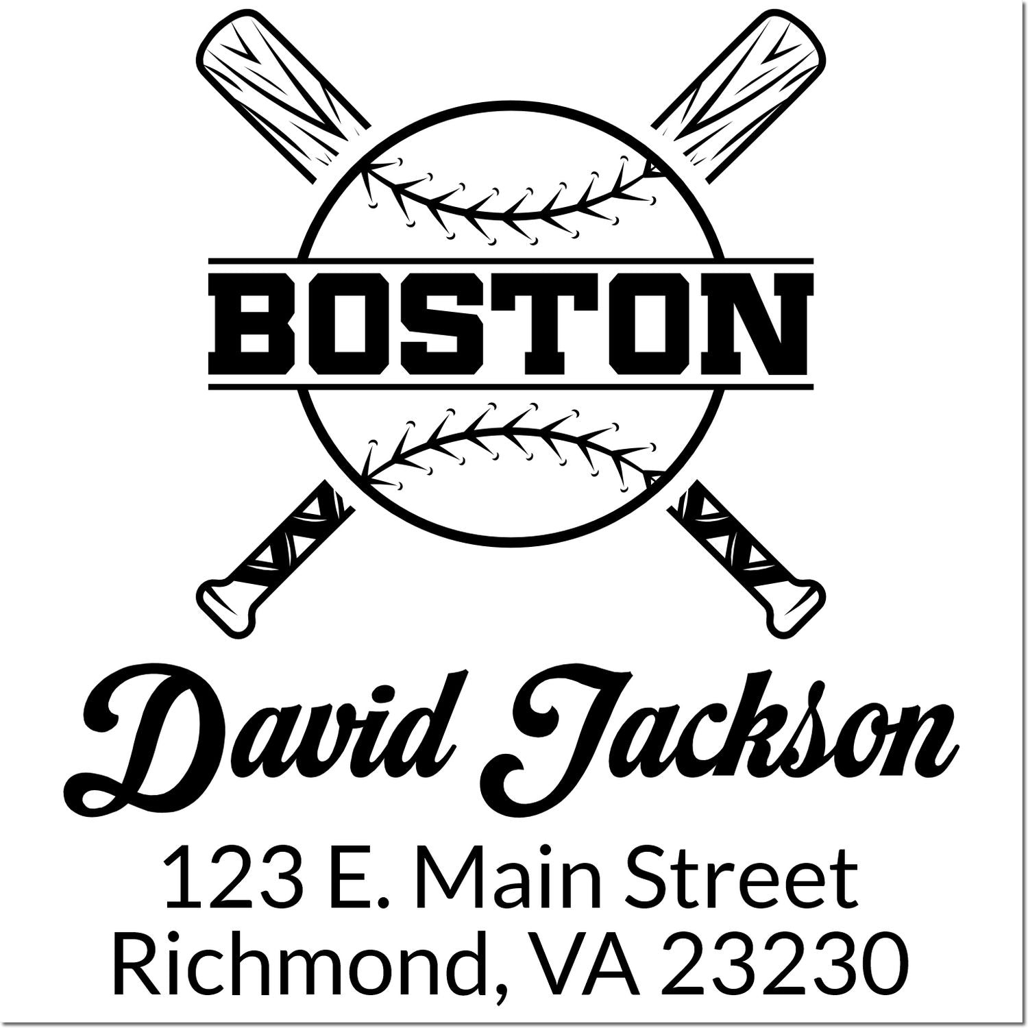 Custom Boston baseball rubber stamp with name David Jackson and Richmond, VA address for personalized branding.