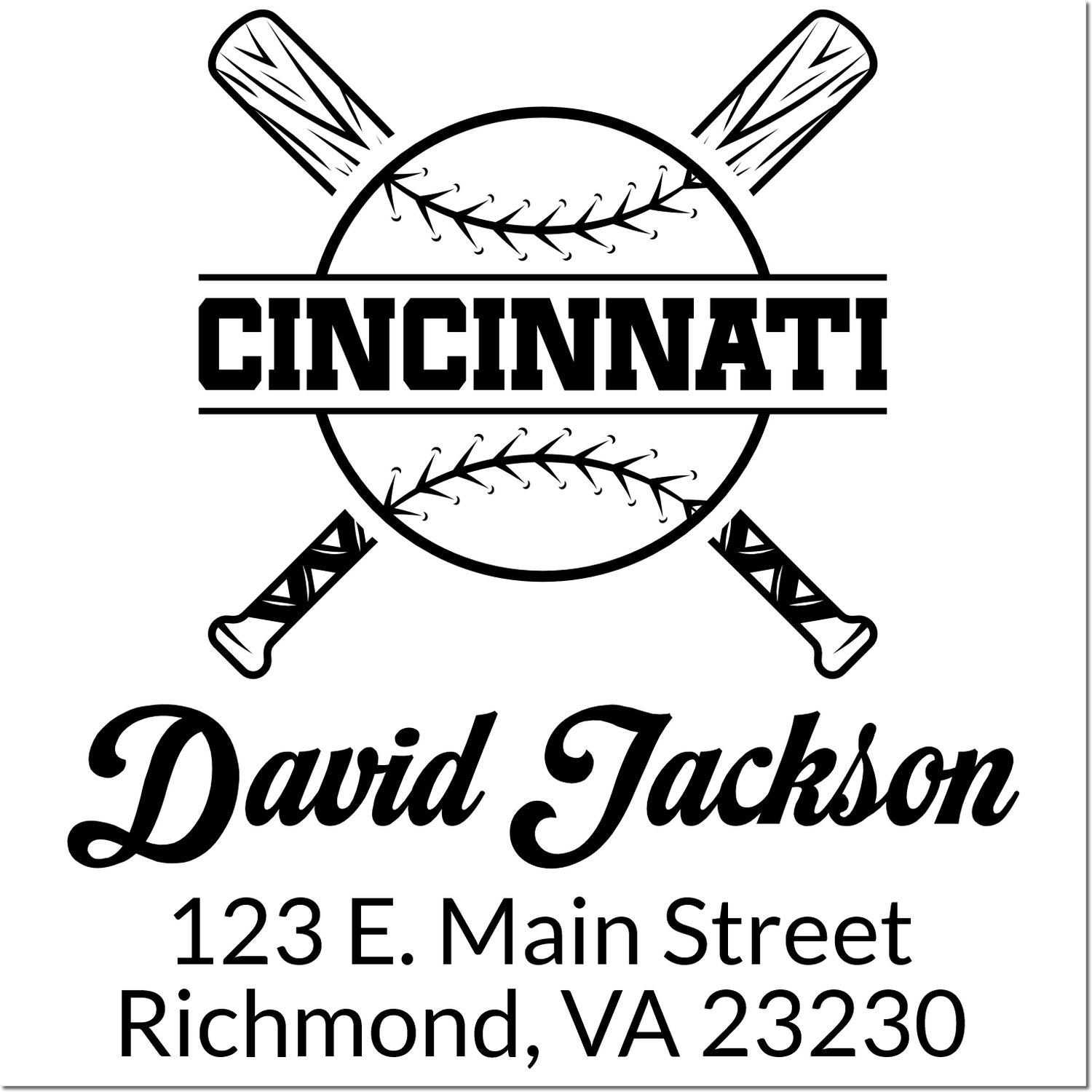 Custom baseball return address rubber stamp for David Jackson, Cincinnati, with Richmond, VA 23230 address.