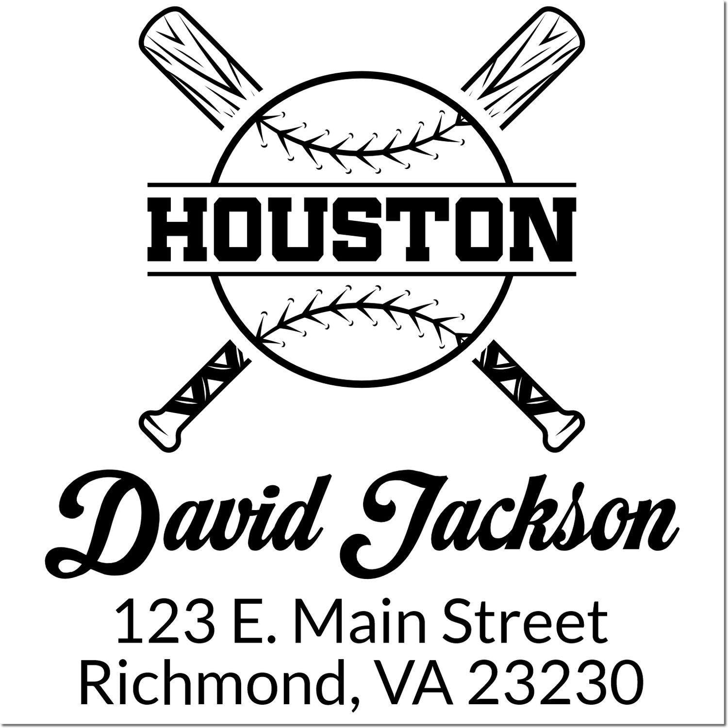 Personalized baseball return address rubber stamp with Houston logo, David Jackson, and Richmond, VA 23230.