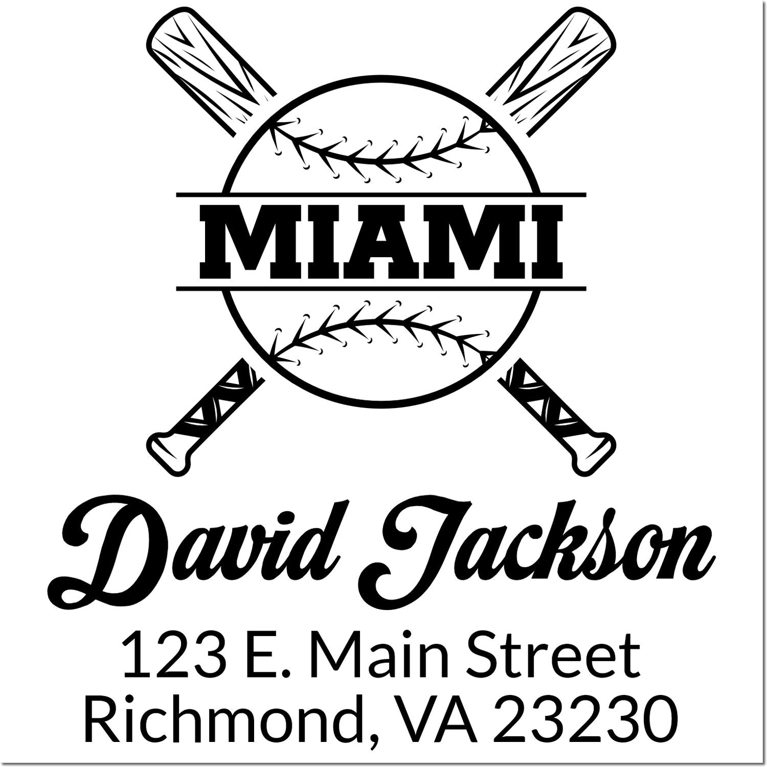 Personalized Miami baseball rubber stamp design for David Jackson with name and Richmond, VA address.