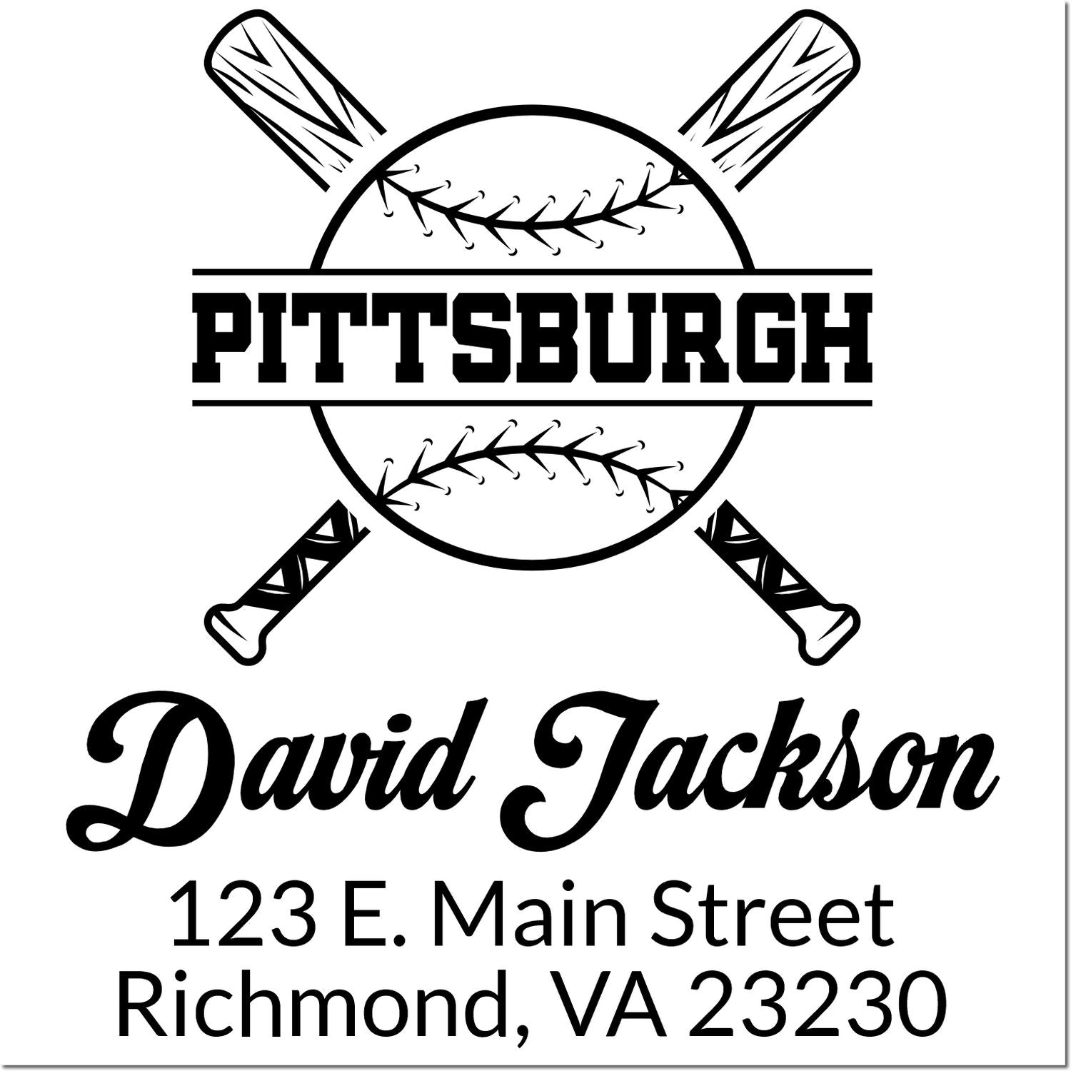 Custom Pittsburgh baseball return address rubber stamp for David Jackson, 123 E. Main Street, Richmond, VA 23230