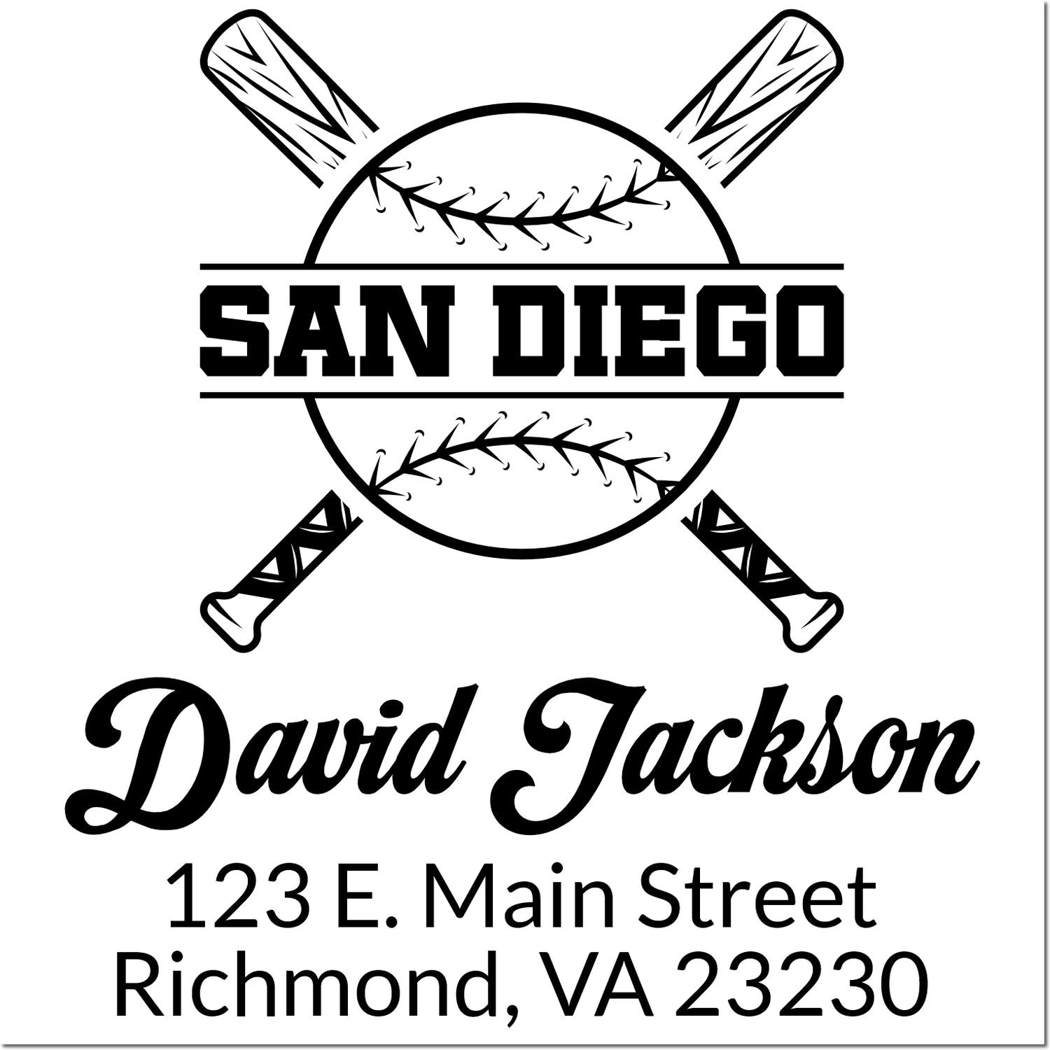 Custom San Diego baseball rubber stamp with David Jackson name and Richmond, VA address for personalized branding.
