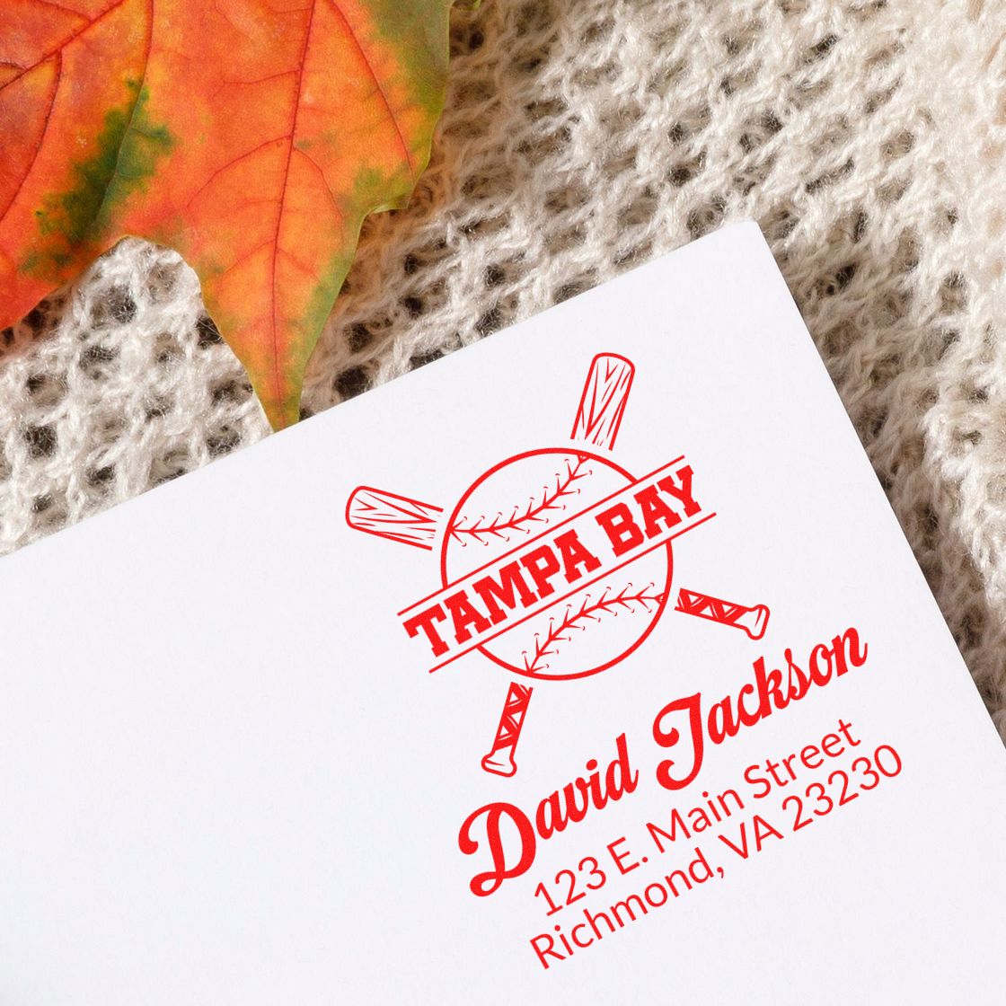 Custom Tampa Bay baseball return address rubber stamp for David Jackson with personalized name and Richmond, VA address.
