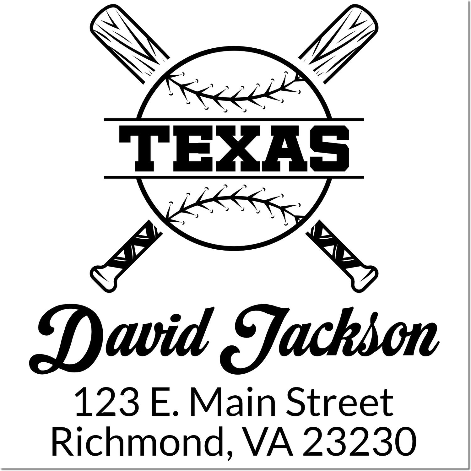 Texas baseball custom rubber stamp with David Jackson name and Richmond, VA return address.