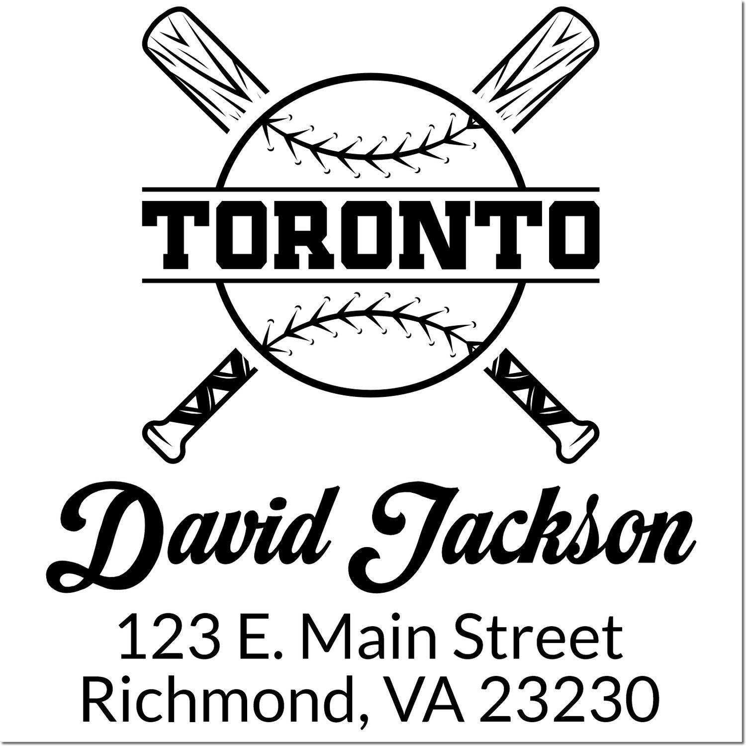 Personalized Toronto baseball rubber stamp for David Jackson with crossed bats and Richmond, VA address.