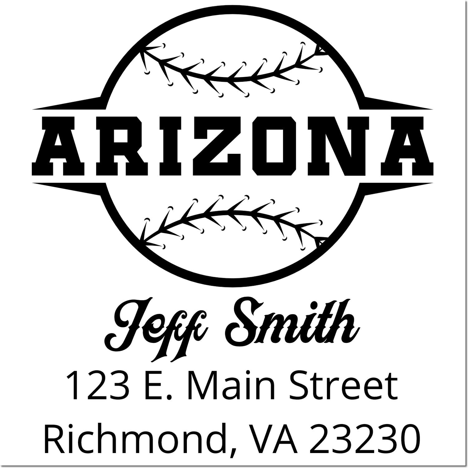 Custom Arizona baseball address rubber stamp for Jeff Smith, 123 E. Main Street, Richmond, VA 23230.