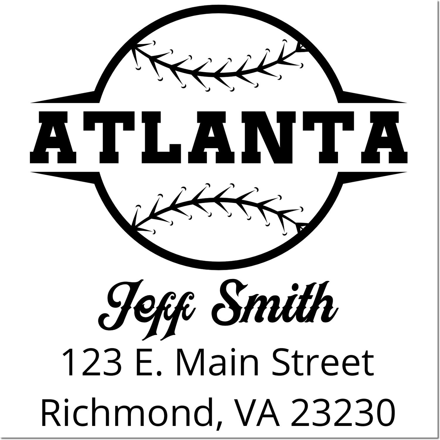 Custom Atlanta baseball return address rubber stamp for Jeff Smith, Richmond, VA 23230.