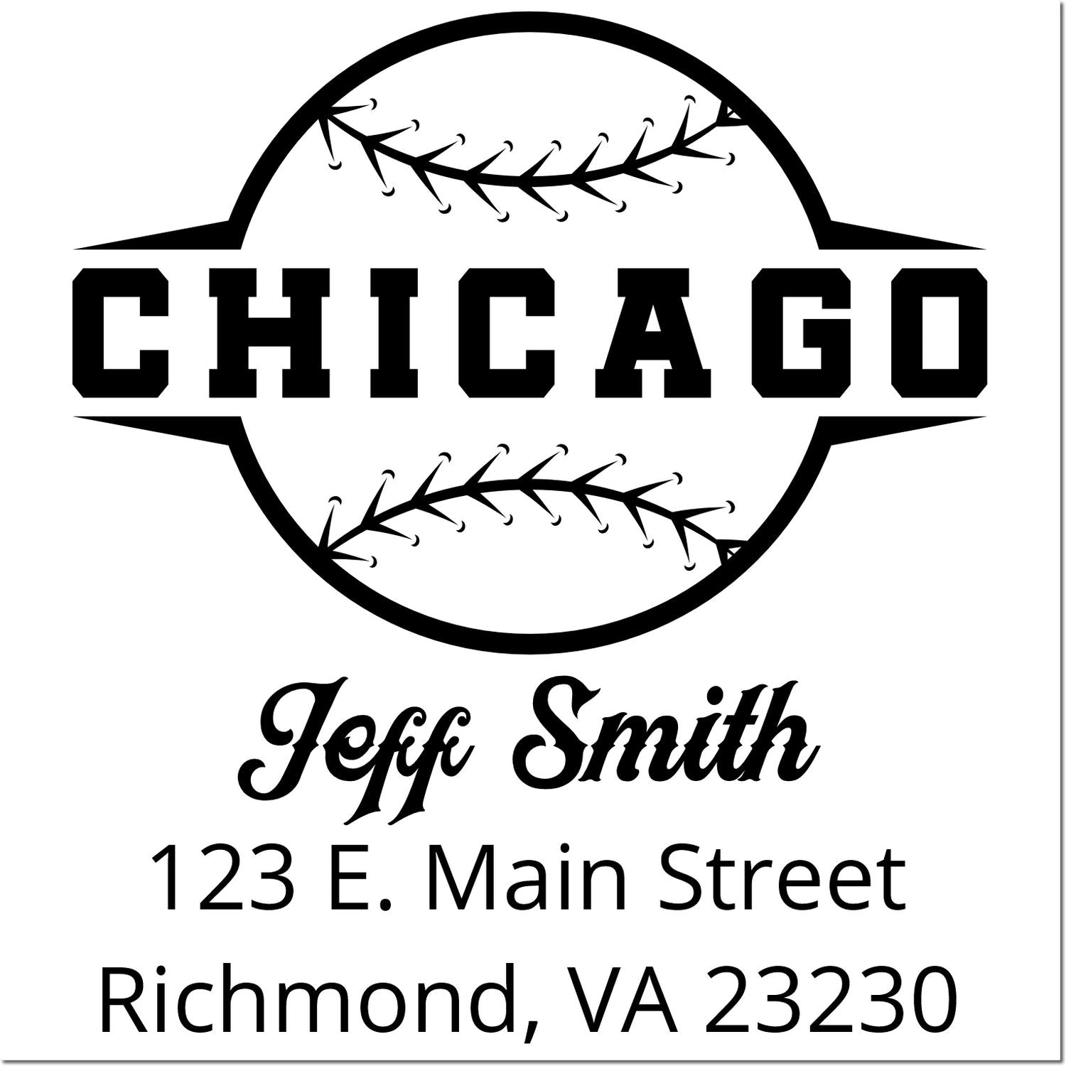 Custom Chicago baseball return address stamp for Jeff Smith, 123 E. Main Street, Richmond, VA 23230