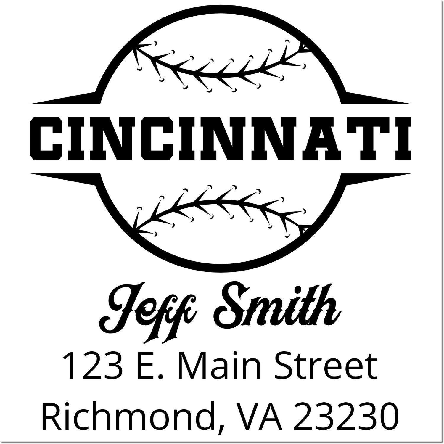 Custom Cincinnati baseball return address rubber stamp for Jeff Smith, with personalized name and Richmond, VA address.