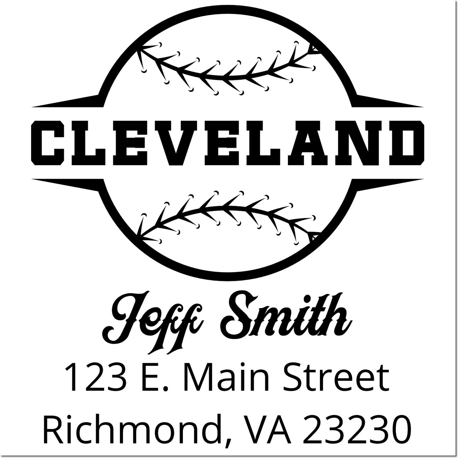 Custom Cleveland baseball return address rubber stamp for Jeff Smith, 123 E. Main Street, Richmond, VA 23230.
