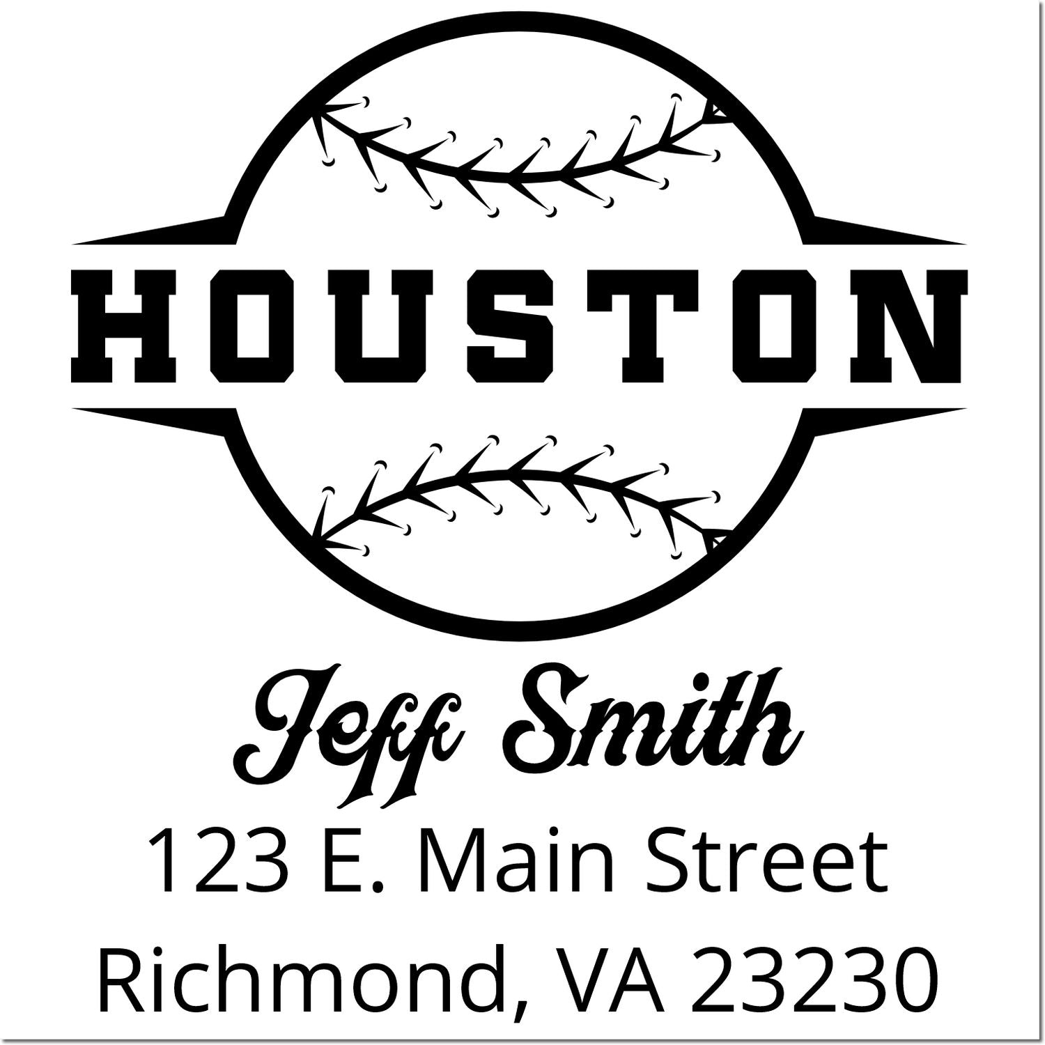 Custom Houston baseball rubber stamp for Jeff Smith, 123 E. Main Street, Richmond, VA 23230.