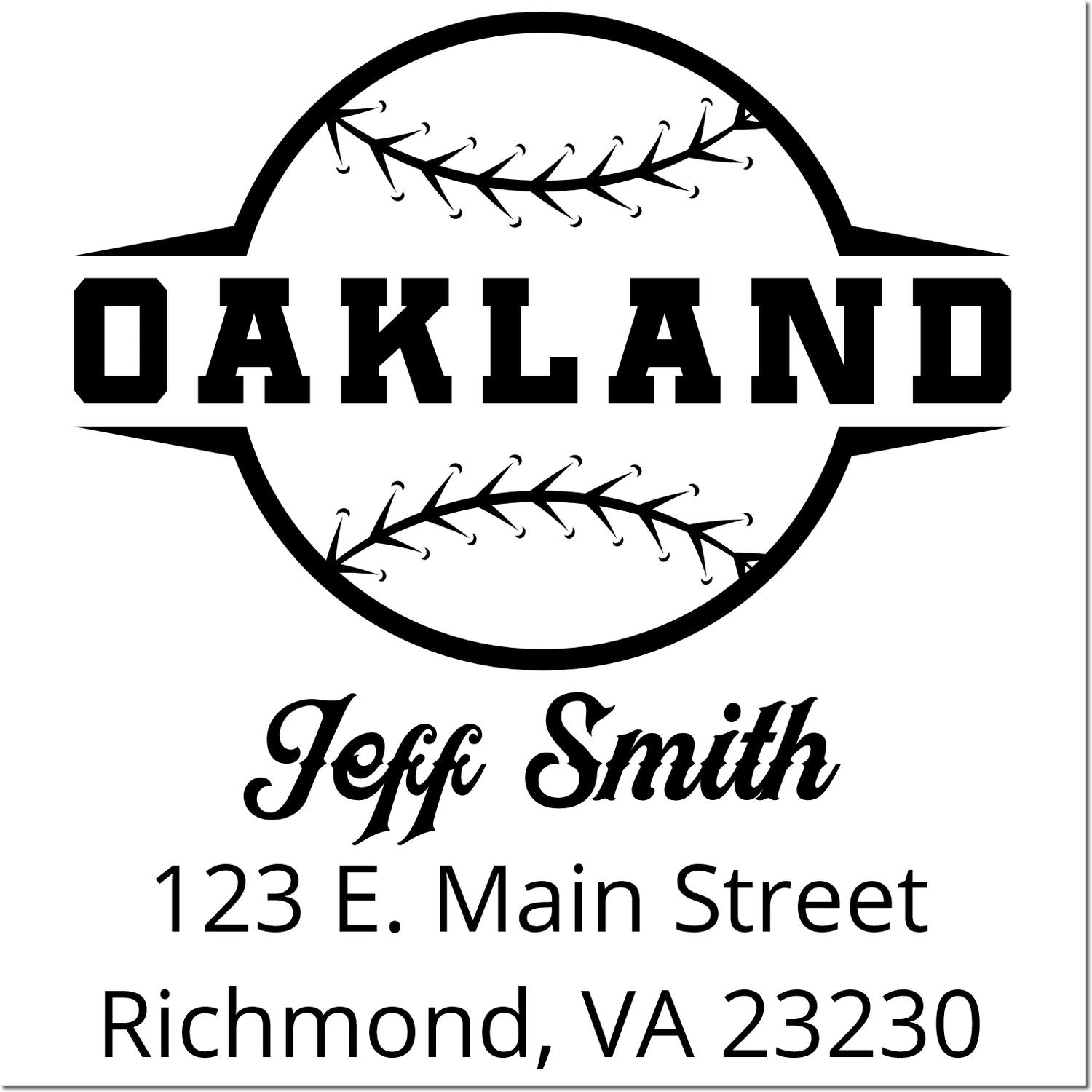 Custom Oakland baseball rubber stamp with Jeff Smith and Richmond, VA 23230 address