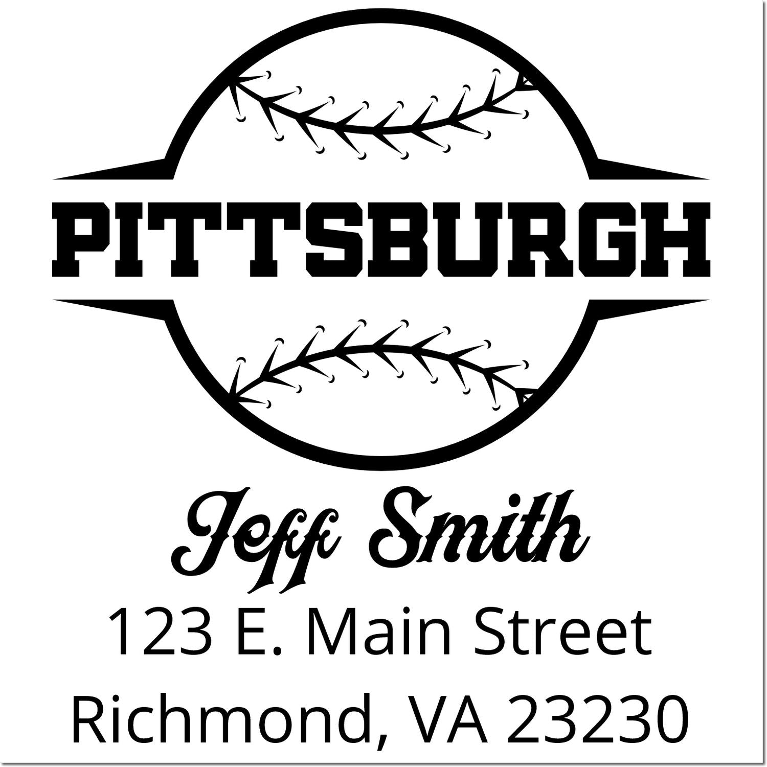 Custom Pittsburgh baseball rubber stamp for Jeff Smith, featuring name and Richmond, VA 23230 address.