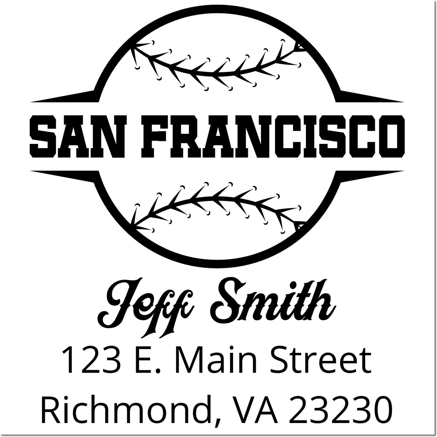 Custom San Francisco baseball rubber stamp for Jeff Smith, with 123 E. Main Street, Richmond, VA 23230